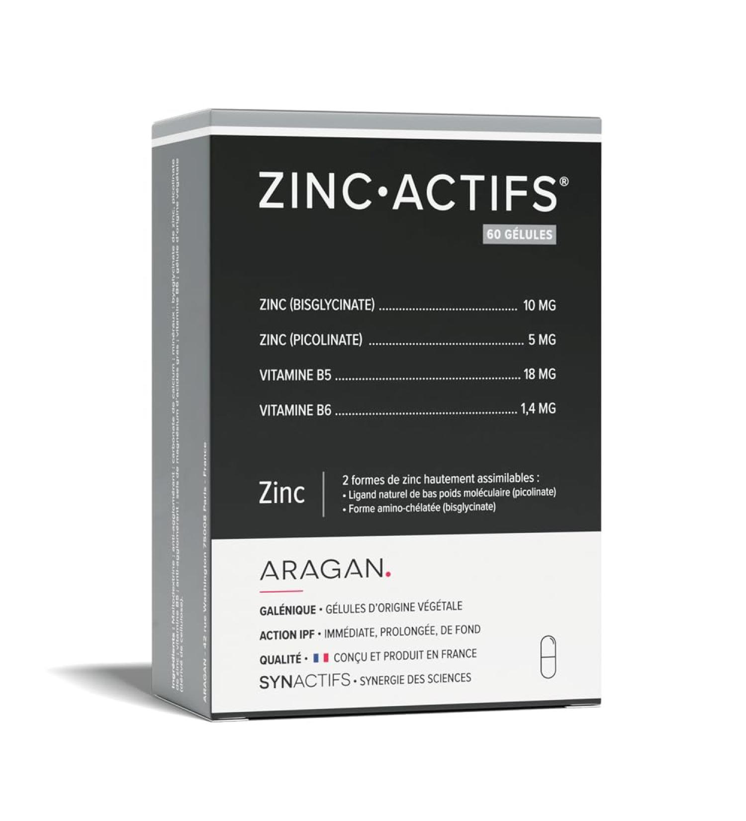 ARAGAN - Synactives - Zincactives - Immunity and Skin Supplement - Zinc Vitamins B5 and B6 - 60 capsules - 1 month taken - Made in France - Buy Online on GoSupps.com