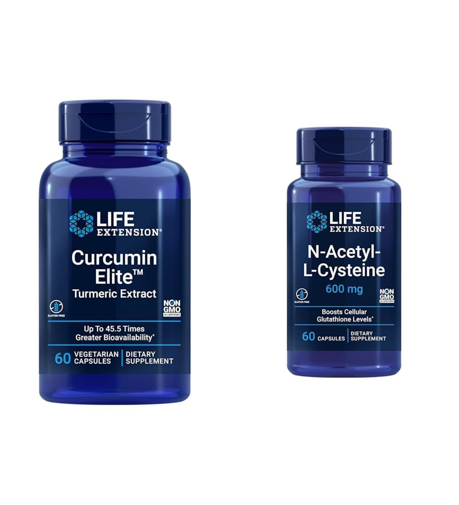 Life Extension Curcumin Elite Turmeric Extract & N-Acetyl-L-Cysteine (NAC) Immune Respiratory Liver Health NAC 600 mg Potent antioxidant Support Free-radicals Easy to Absorb 60 Capsules - Buy Online on GoSupps.com