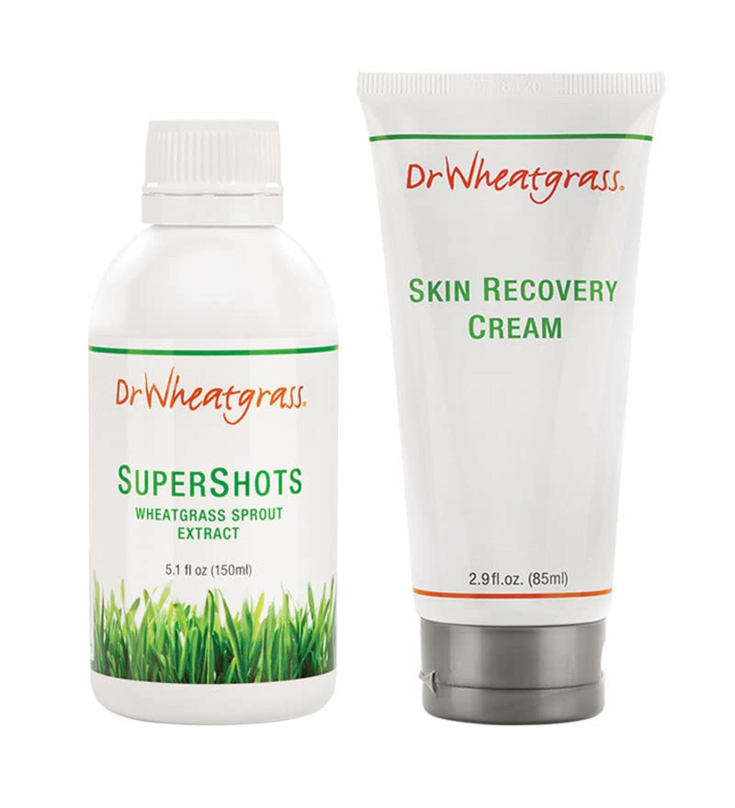 A Set of Dr Wheatgrass Supershots & Skin Recovery Cream - Buy Online on GoSupps.com