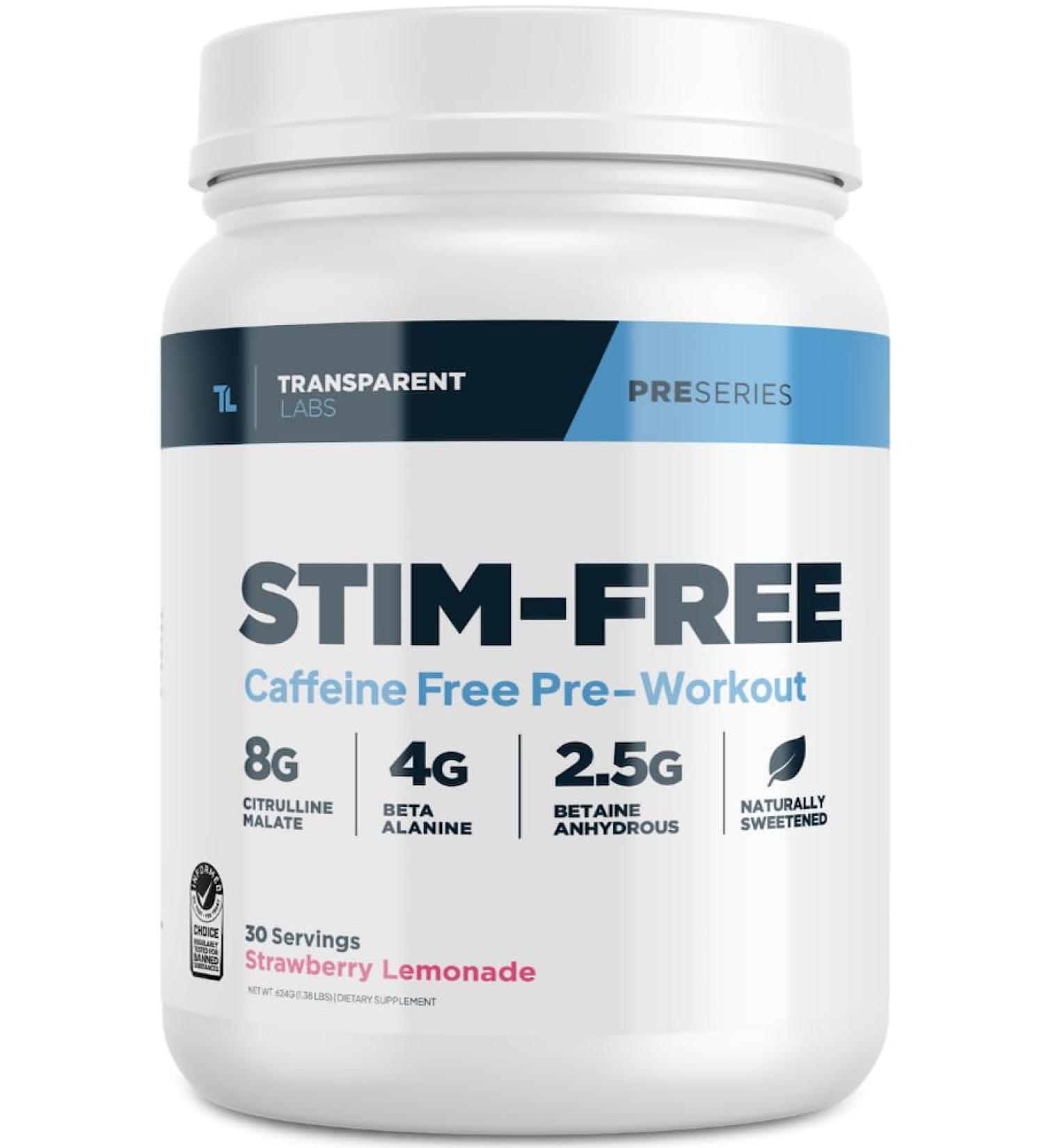 Transparent Labs Stim-Free Pre-Workout Powder - Caffeine-Free Pre-Workout for Men & Women | Beta Alanine Citrulline Malate elevATP | 30 Servings Strawberry Lemonade - Buy Online on GoSupps.com