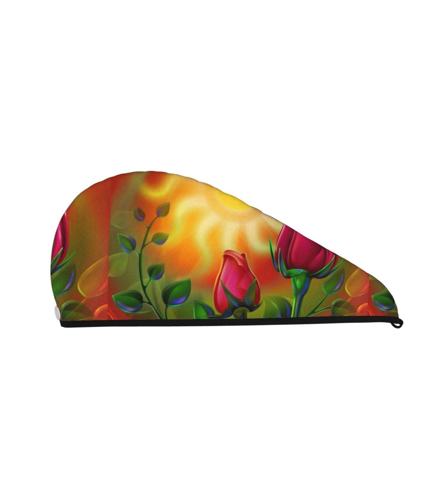 Hair Towel Wrap - Quick Drying Towel Turban with Button | Rose Psychedelic Design - Buy Online on GoSupps.com