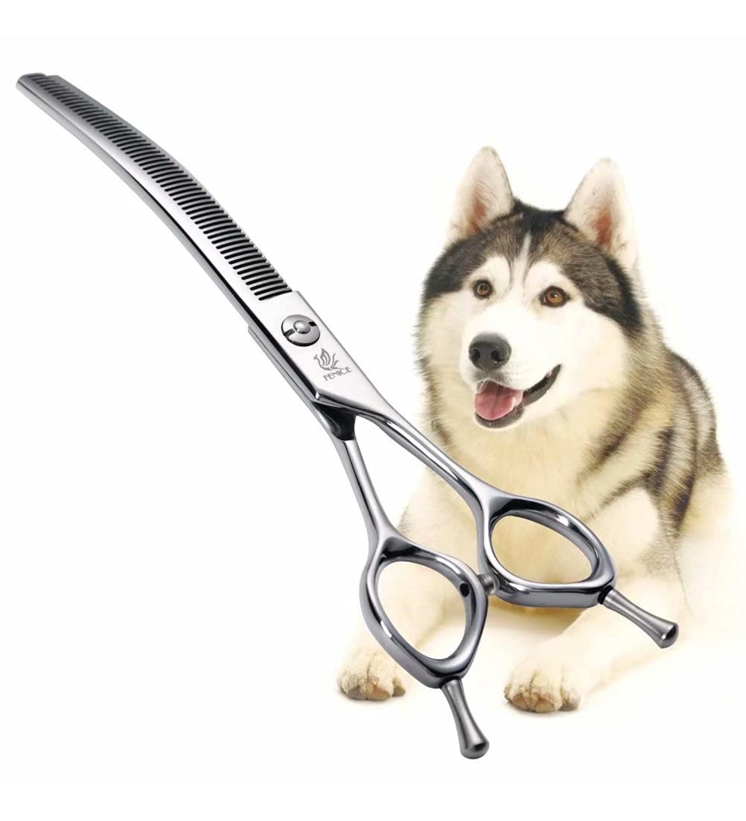 Fenice Peak 7.5'' Curved Thinning Shears for Dog and Cat Grooming | V-Shaped Teeth | 440C Stainless Steel - Buy Online on GoSupps.com