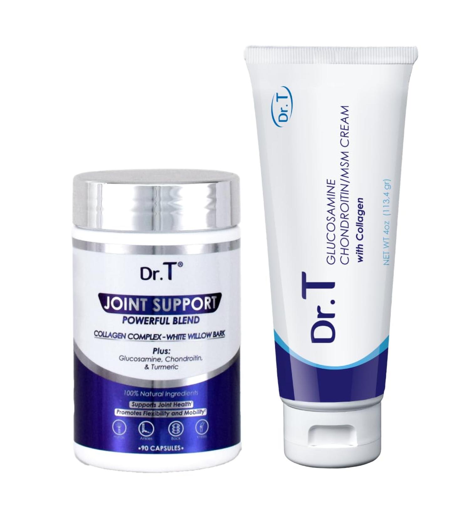 Dr. T Joint Health Bundle: Glucosamine/Chondroitin MSM Cream with Collagen + Joint Support Supplement | Athlete-Grade Joint & Muscle Relief | Non-GMO Gluten-Free Made in USA - Buy Online on GoSupps.com