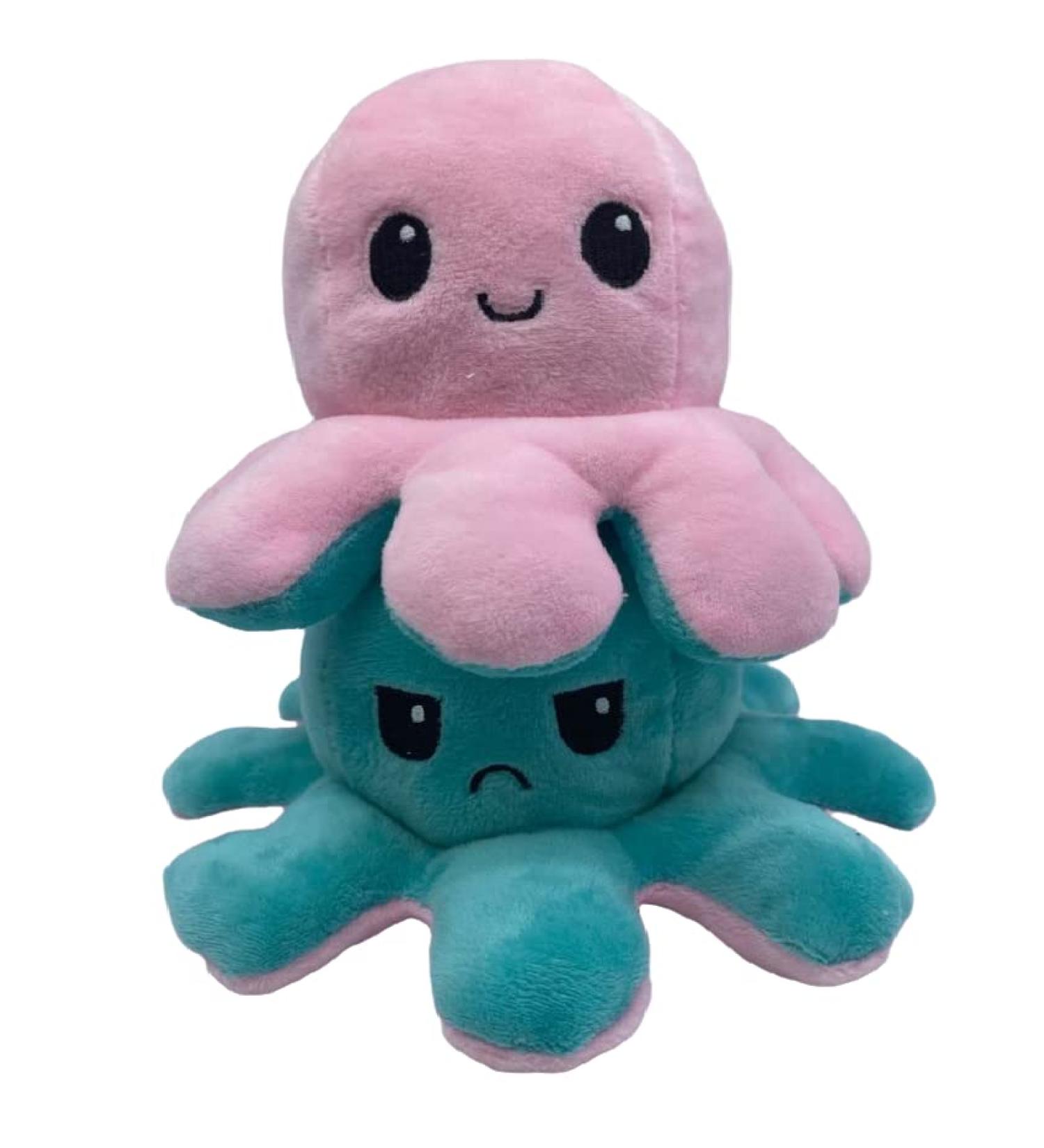 XEANCO Octopus Plushie Double-Sided Flip Reversible Octopus Plush Soft Stuffed Octopus Plush for Girls Boys Kids Friends Emotion Octopus Perfect for Playing & Expressing Mood (Sea Green Pink)