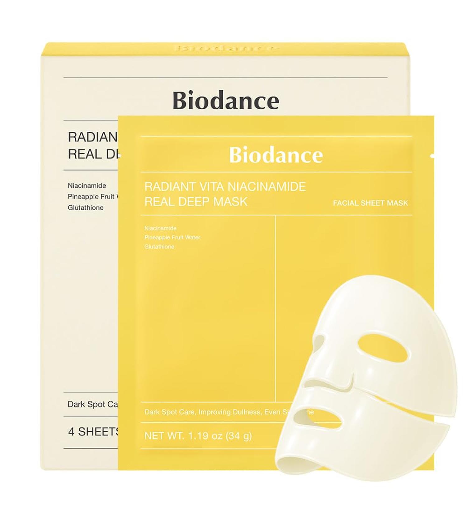  Biodance BIODANCE Radiant Vita Niacinamide Real Deep Mask Overnight Hydrogel Mask Tone Correction Texture Refining Radiant Glow 3-in-1 Visible Care Korean Skincare 1.19oz (34g) x 4ea - Buy Online on GoSupps.com