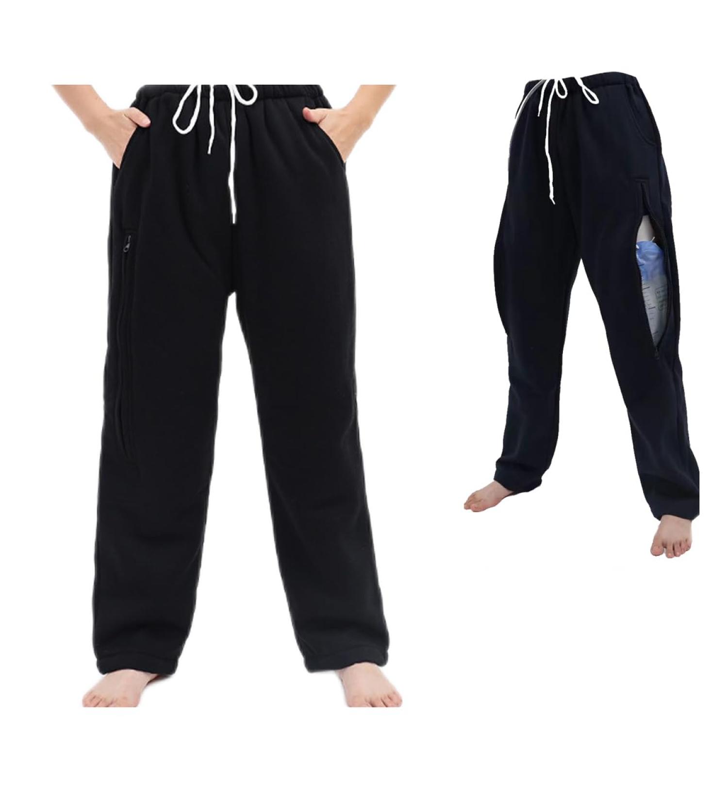 Buy Nephrostomy Catheter Pants for Men & Women - Foley Urine Bag Pants (Black Large) - Comfortable & Discreet - Buy Online on GoSupps.com