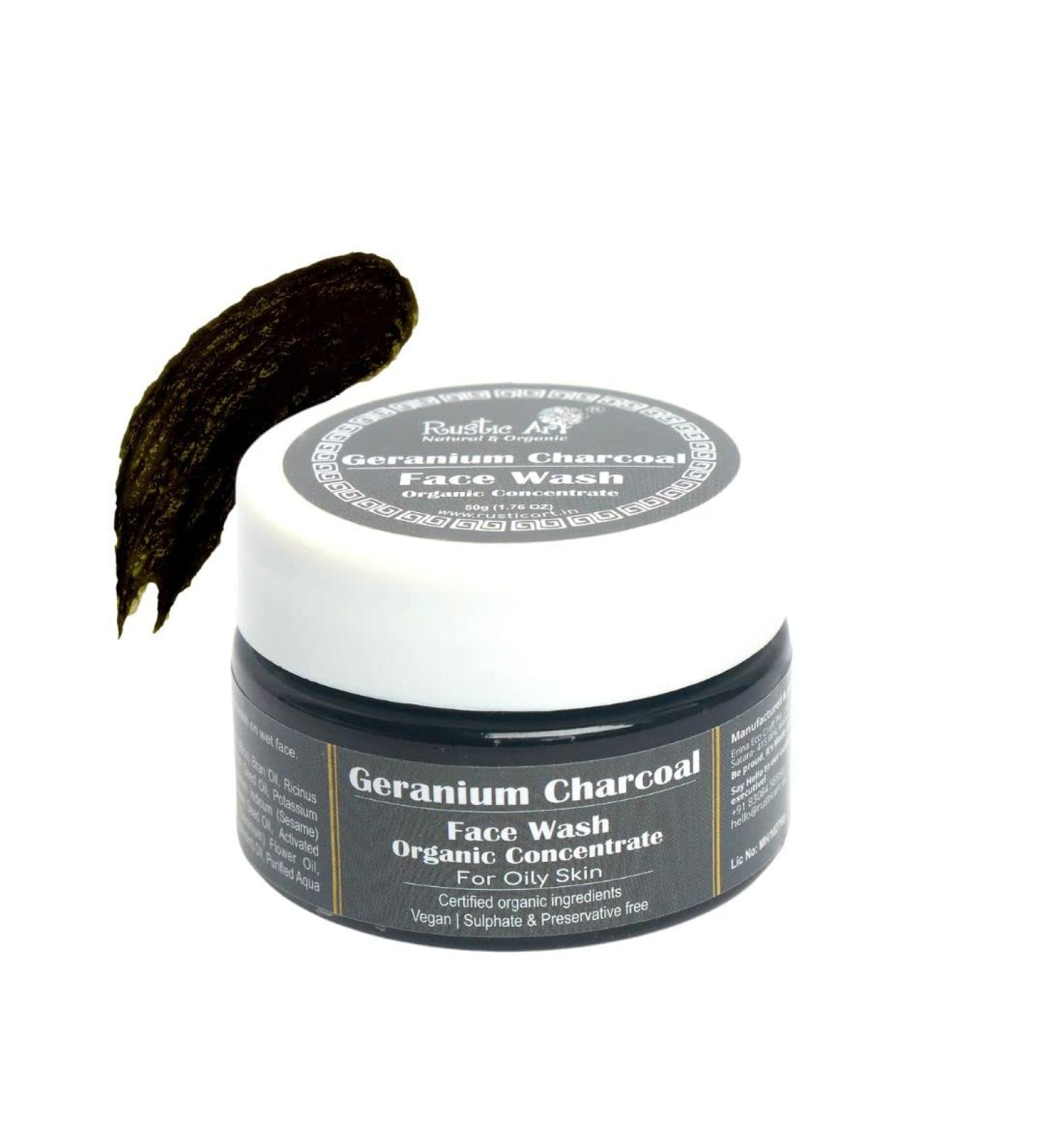 Organic Geranium Charcoal Face Wash Concentrate | Deep Cleansing for Oily Skin | 50gm - International Shipping Available - Buy Online on GoSupps.com