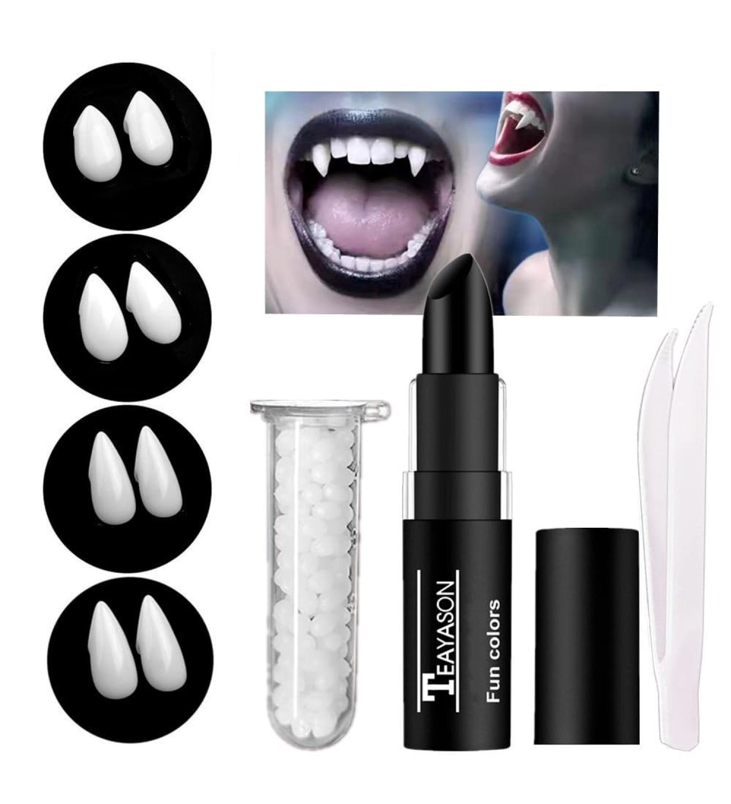Go Ho Halloween Vampire Fangs & Black Lipstick Kit - 4 Sizes Cosplay Props | Perfect Accessories for Halloween Party Decorations - Buy Online on GoSupps.com