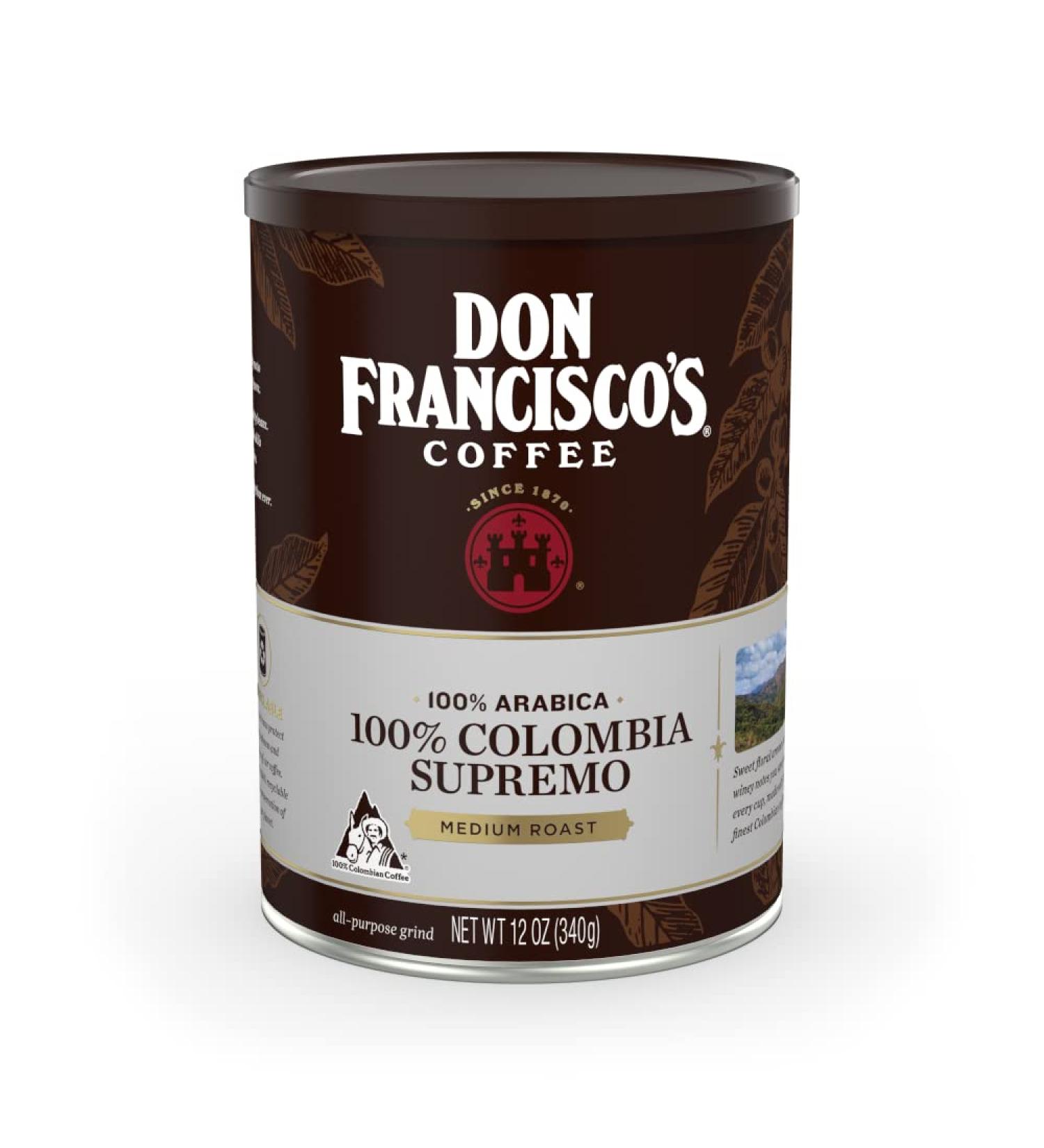 Don Francisco's Colombia Supremo Medium Roast Ground Coffee 12 oz Can - 100% Colombia Supremo - 12 Ounce - Buy Online on GoSupps.com
