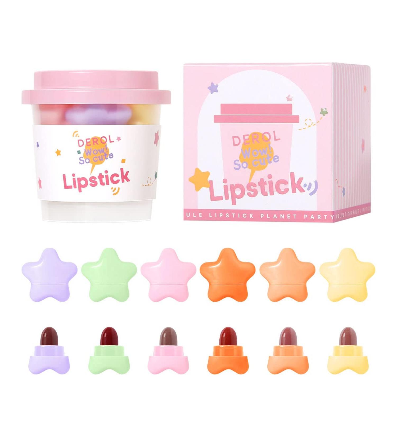 6-Color Mini Matte Star Capsule Lipstick Set - Long Lasting & Non Stick Cups - Velvet Portable & Candy Colour - Perfect for All Occasions - PINK - Buy Online on GoSupps.com