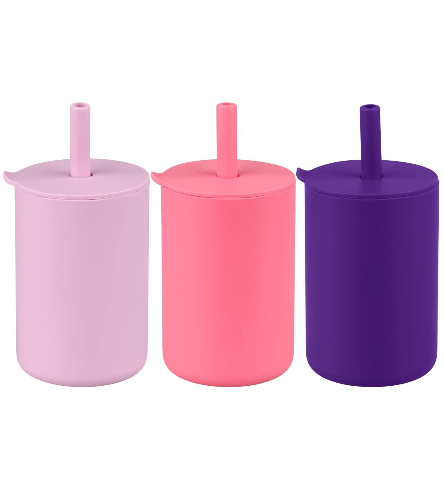 Mintlyfe Toddler Straw Cup 3Pack - 100% Food Grade Silicone Training Cup for Baby - Unbreakable - Boys and Girls Trainer Cup (Classic Purple/Pink/Lilac Purple) - Buy Online on GoSupps.com