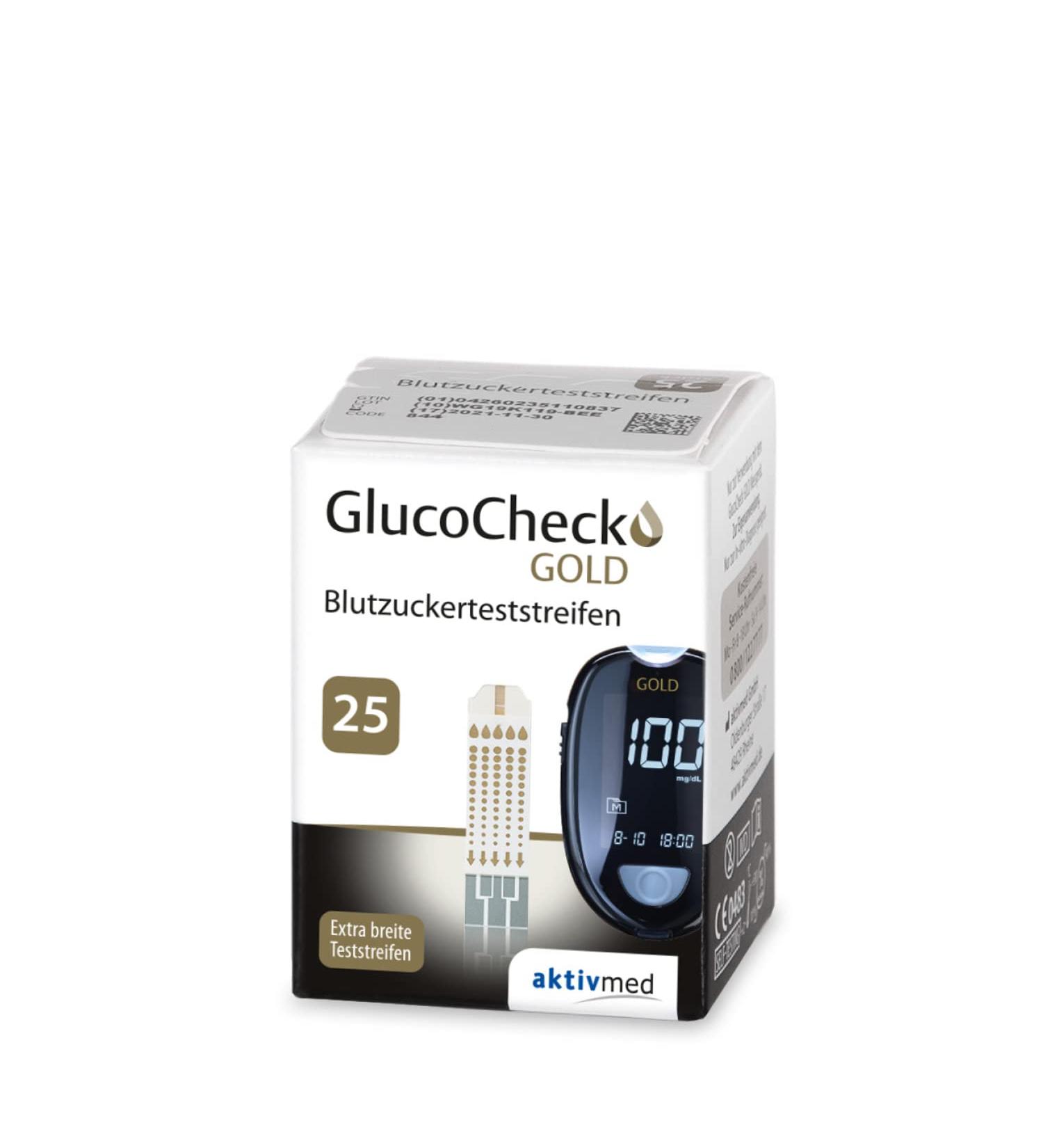 GlucoCheck Gold blood glucose test strips 25 pieces