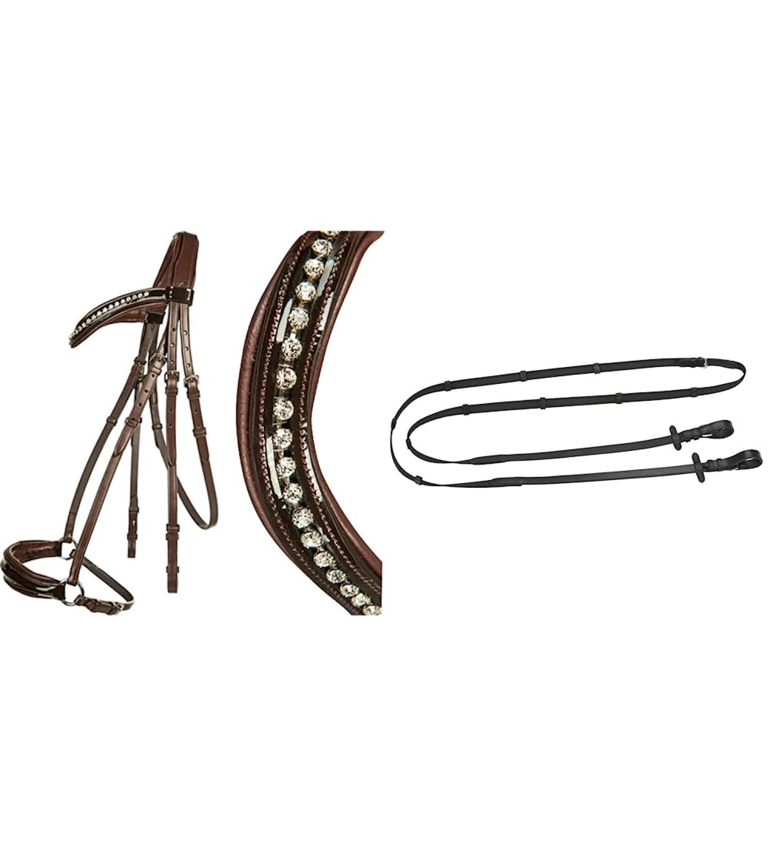 HKM Riding Bridle & Kerbl Antislip Rubber Reins Bundle - Black & Brown 1 Piece International Shipping Available - Buy Online on GoSupps.com