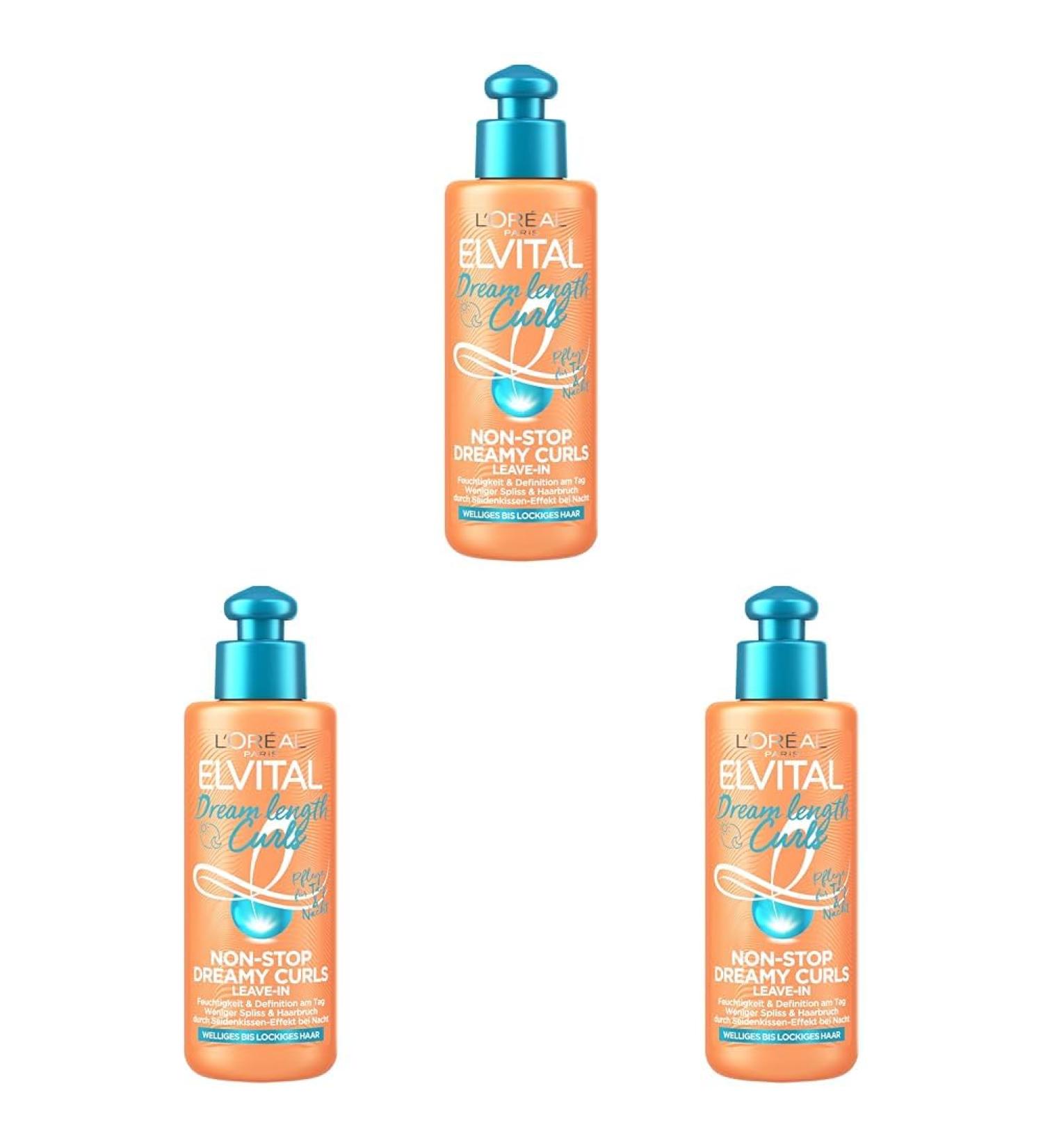 L'Or al Paris Elvital Leave-in Conditioner for defined curls anti-frizz hair cure for more swing and grip Dream Long Curls Non-STOP Dreamy Curls 1 x 200 ml (pack of 3) 200 ml (3-pack)