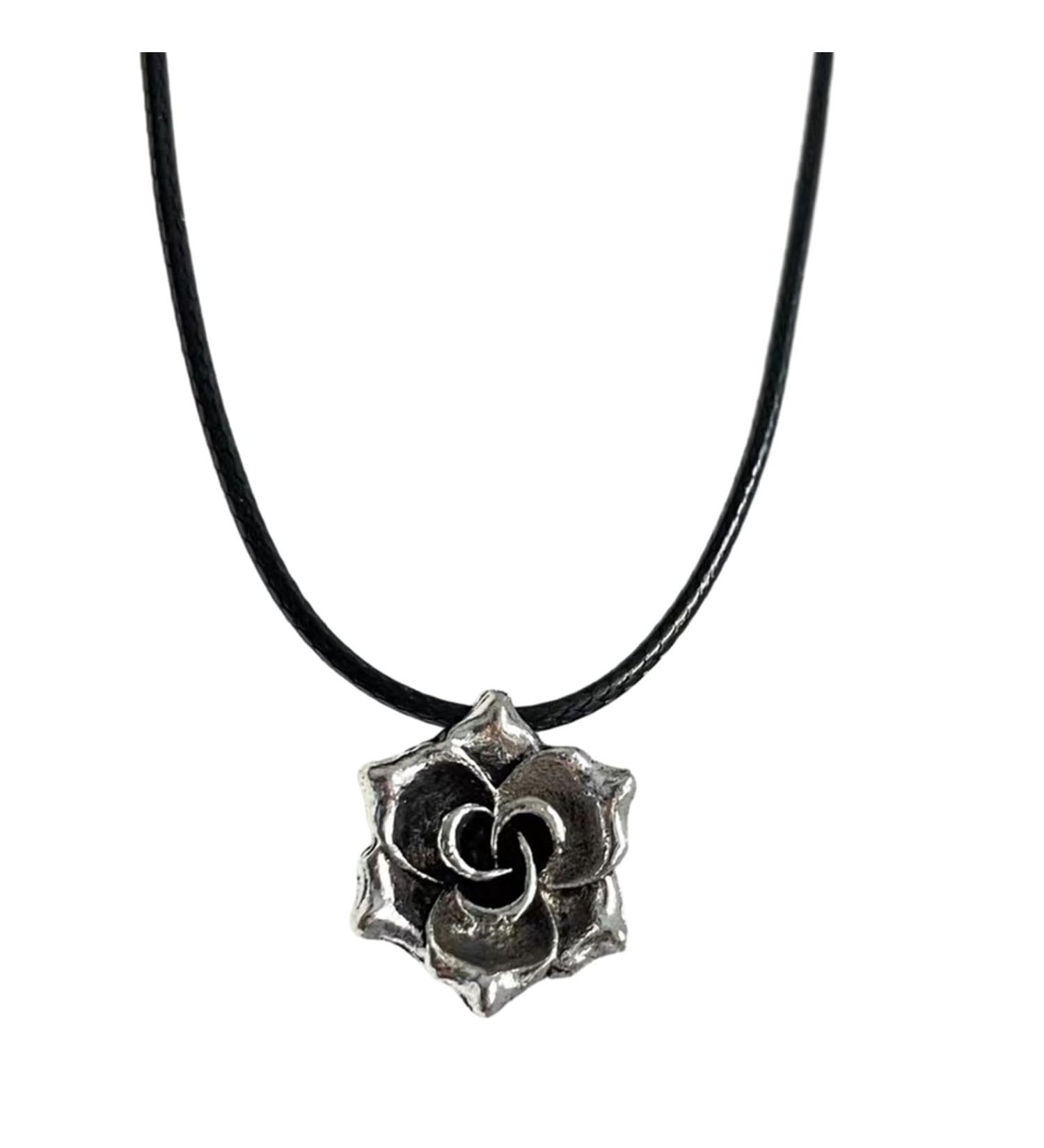 Buy Oralgo's Colorful Flower-Shaped Necklace | Irregular Sun Trailer | Black Rope Collarbone Chain - Stylish Leather Cord Alloy Jewelry - Buy Online on GoSupps.com
