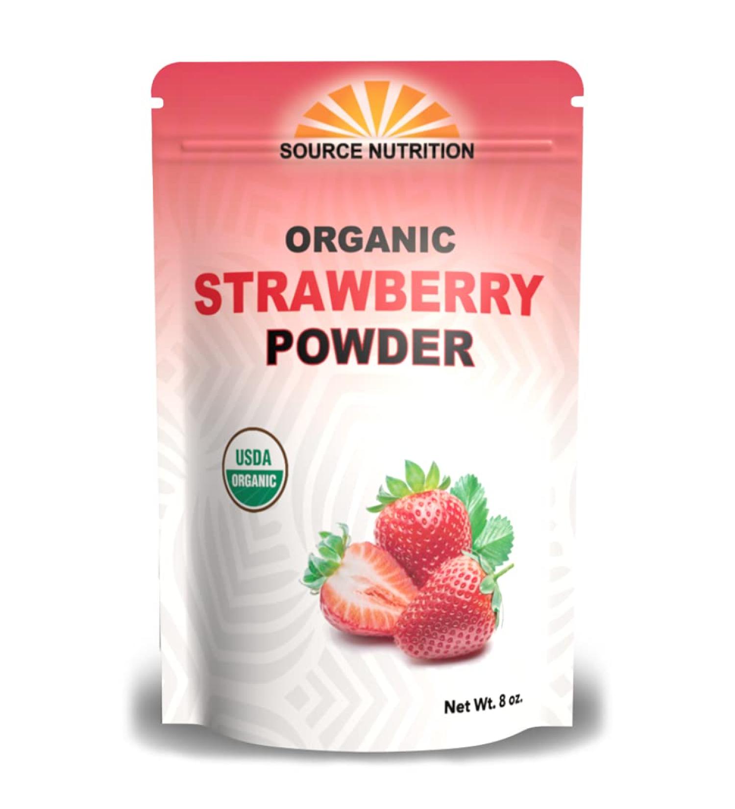 Organic Strawberry Powder 8oz - Freeze Dried, Non GMO, Vegan Superfood for Baking, Snacks & Beverages - Buy Online on GoSupps.com
