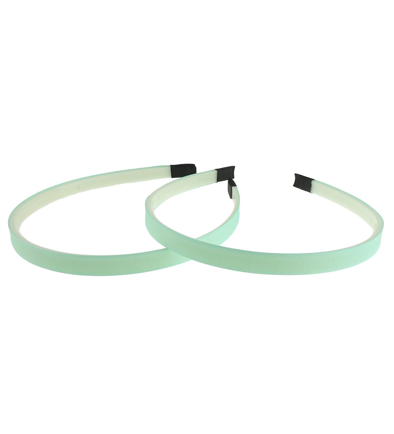 Glamour Girlz Women's Girls' Ribbed Satin Ribbon Headband 10mm with White Teeth Mint Green Pack of 2
