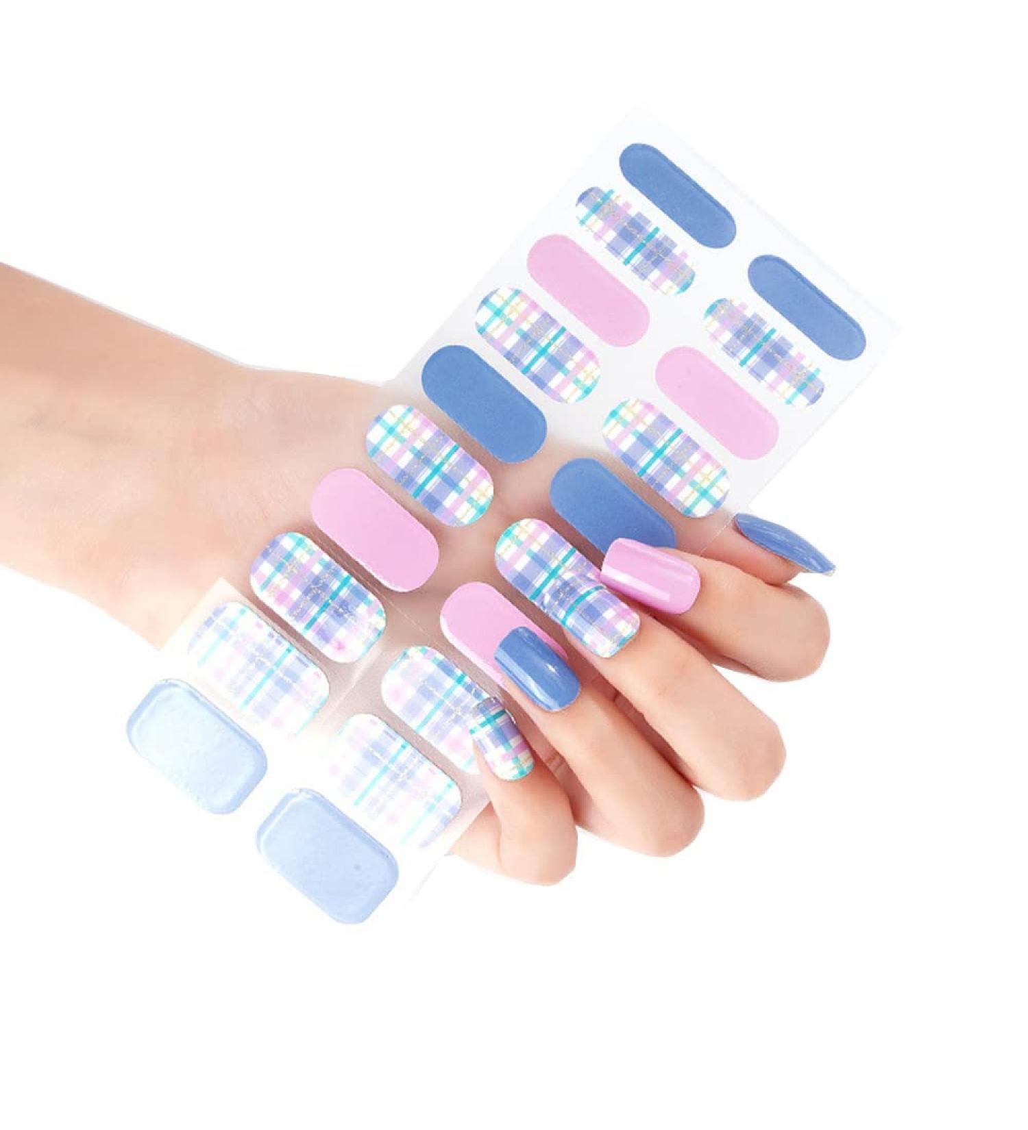 NCTCITY Gel Nail Polish Strips Stickers 20 Full Wraps Semi-Cured Nail Art Sticker Waterproof Self-Adhesive Gel Stickers Decals with Nail File for Cute Women Girls (Purple Plaid) Bss-0070 - Buy Online on GoSupps.com