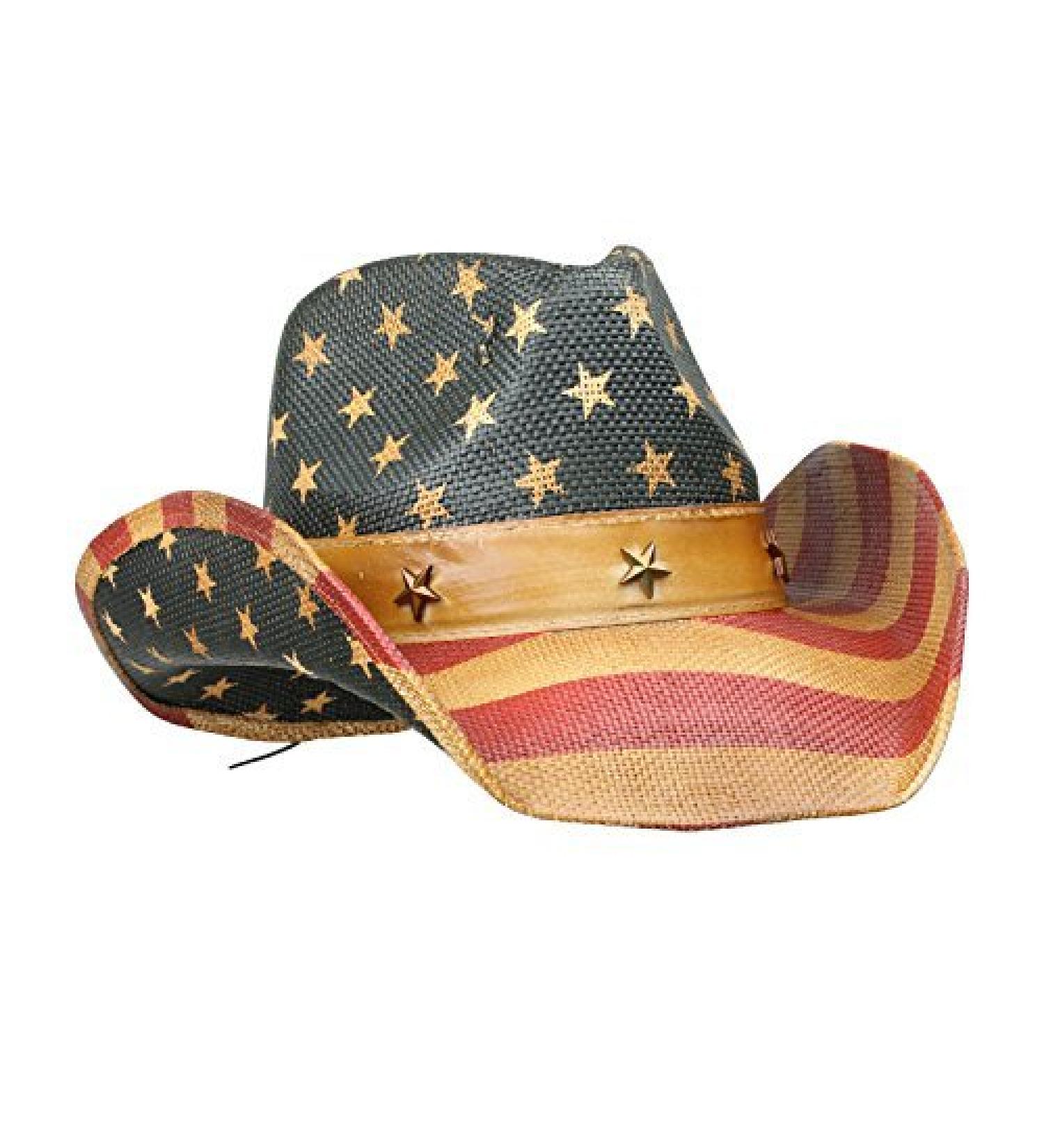 Vamuss Vintage USA American Flag Cowboy Hat w/Western Shape-It Brim Stars and Stripes
