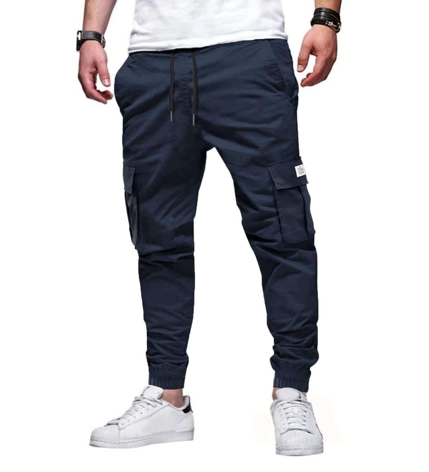 Elegancity Mens Cargo Trousers Drawstring Sweatpants with Pockets - Size 38 A-blue - Buy Online on GoSupps.com