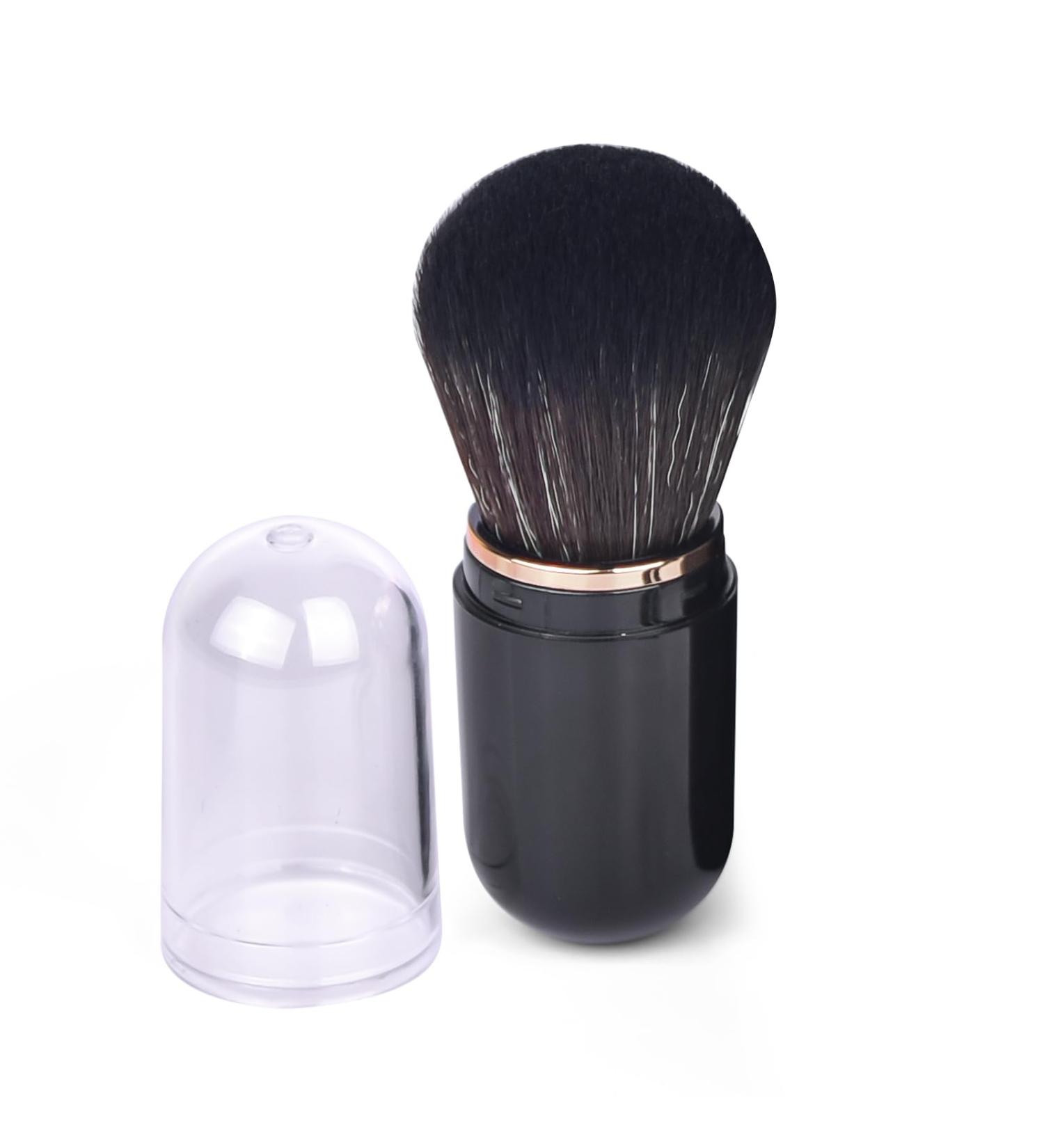 Retractable Kabuki Brush - Cute Capsule Travel Makeup Brush for Liquid Foundation & Powder - Perfect for Contour & Blush - Black - Buy Online on GoSupps.com