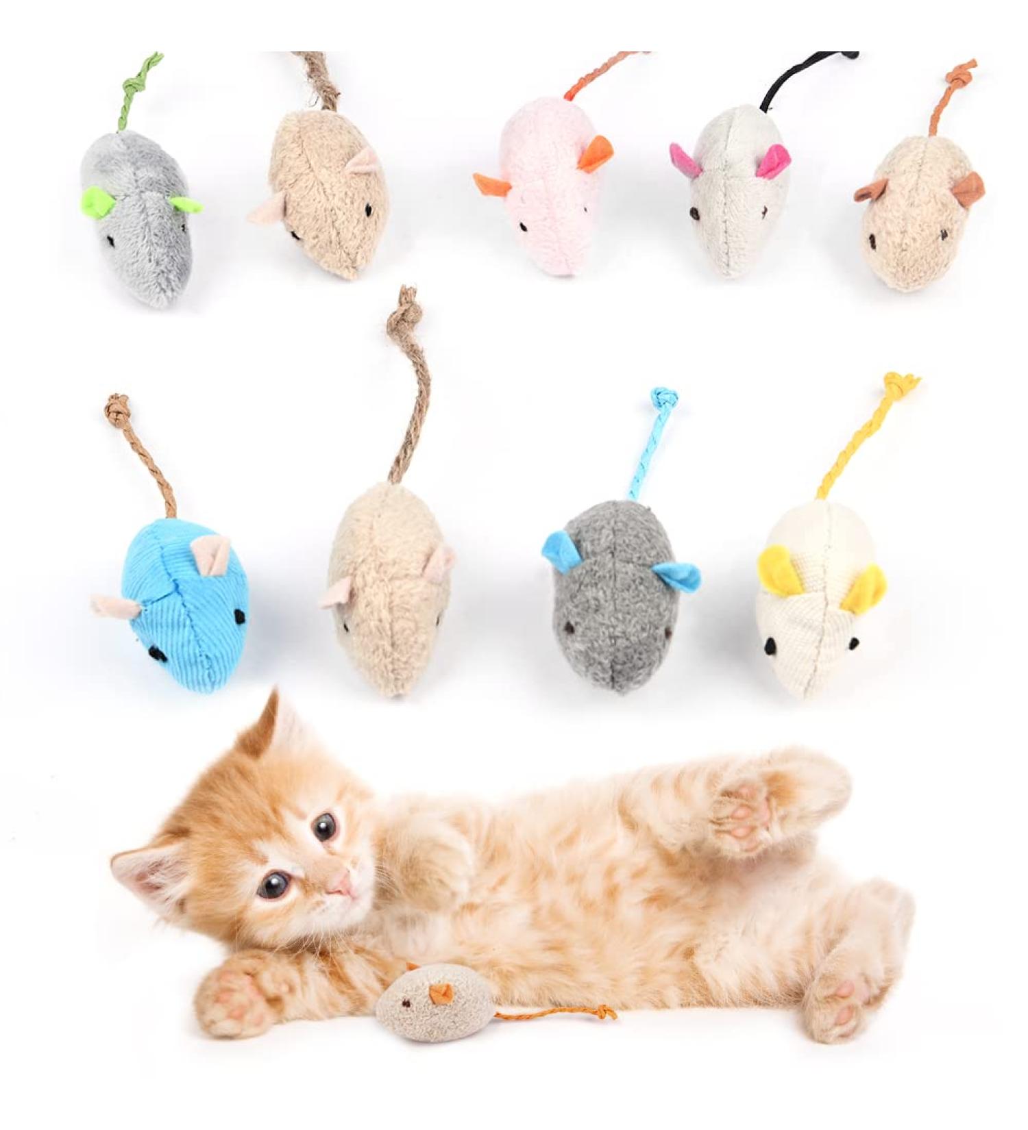 Adiwo Cat Toys - 9 Piece Plush Mouse Set with Catnip | Interactive Toys for Cats & Kittens - Buy Online on GoSupps.com