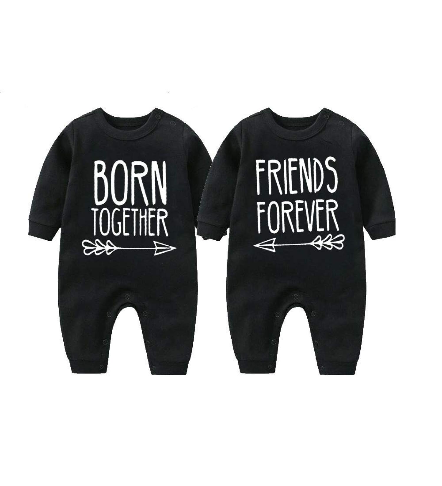 Culbutomind Baby Twins Bodysuit Set - Born Together Friends Forever Unisex Romper and Hat Outfit (Black, 0-3 Months) - Buy Online on GoSupps.com