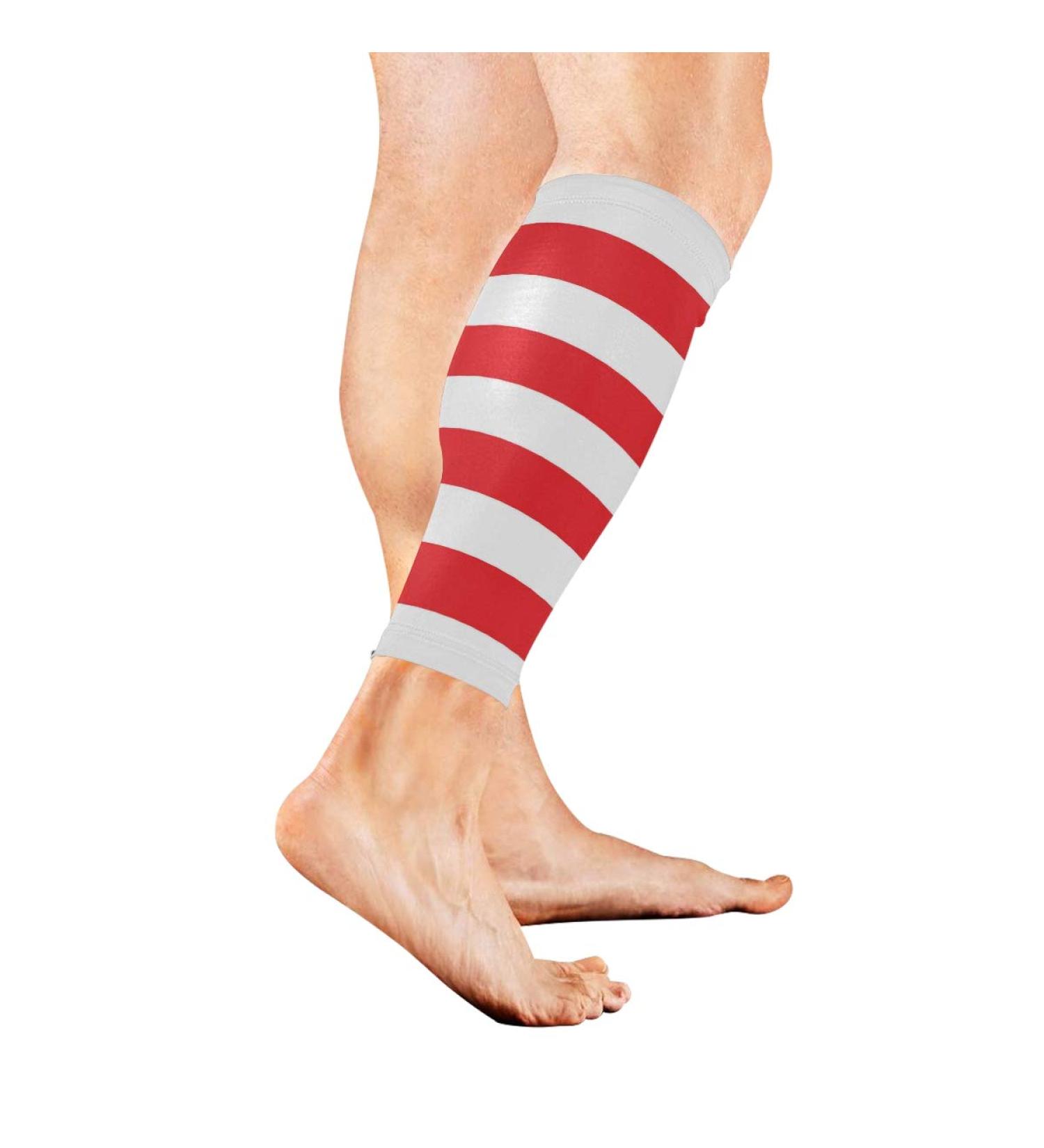 Calf Compression Sleeves for Men & Women - Red and White Striped Leg Support Socks (1 Pair - Buy Online on GoSupps.com