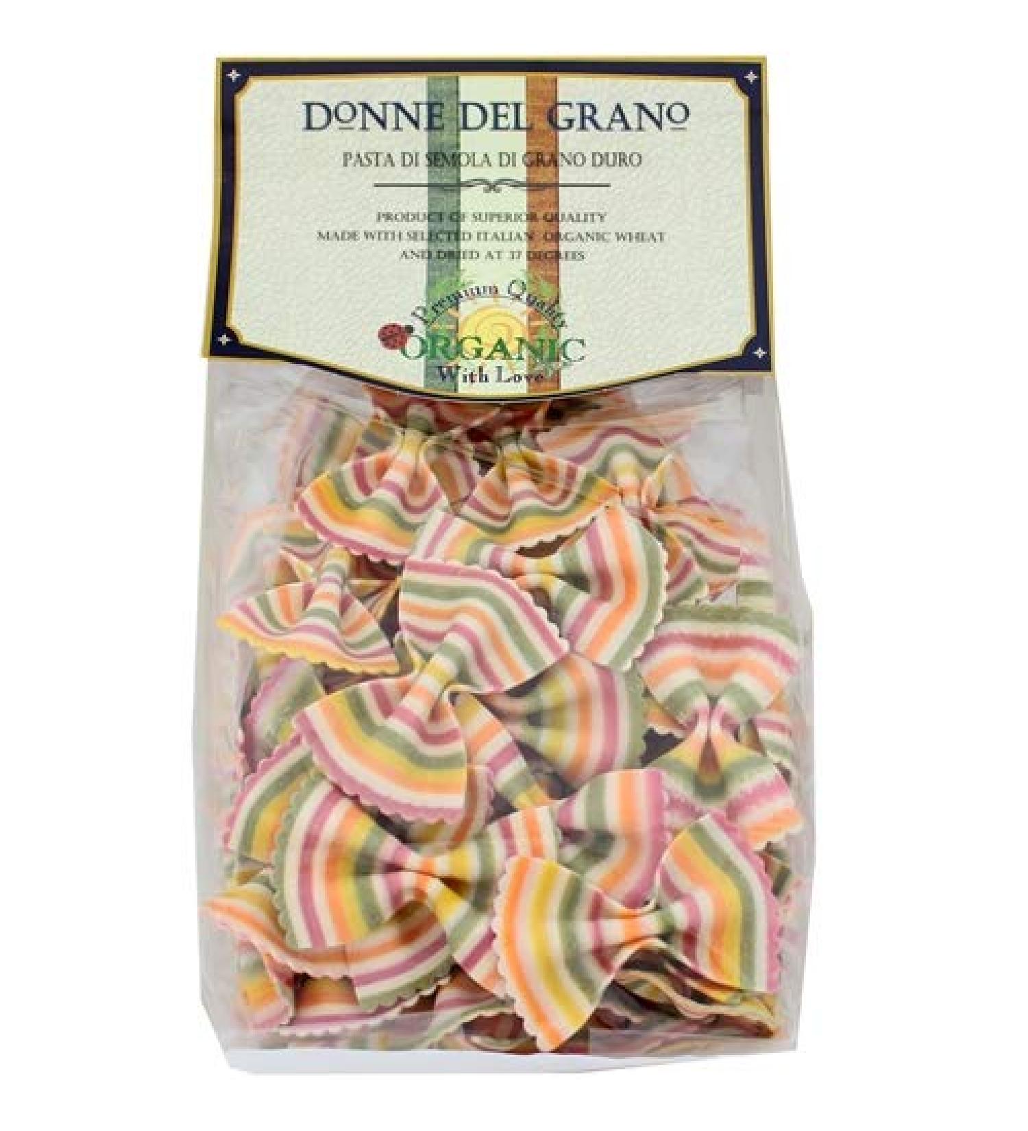 Donne Del Grano Organic Rainbow Bow Tie Pasta Noodles 8.8 Oz - Pack of 2 | Gourmet Italian Vegetable Colored Pasta - Buy Online on GoSupps.com