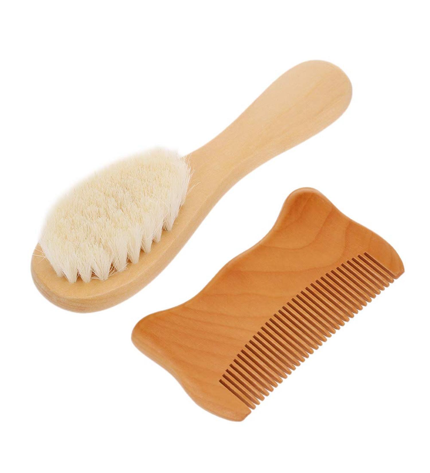 Walmeck 2pcs/Set Baby Hair Brush Comb Natural Wool Wooden Hairbrush Newborn Infant Comb Head Massager Baby Grooming Kit - Buy Online on GoSupps.com