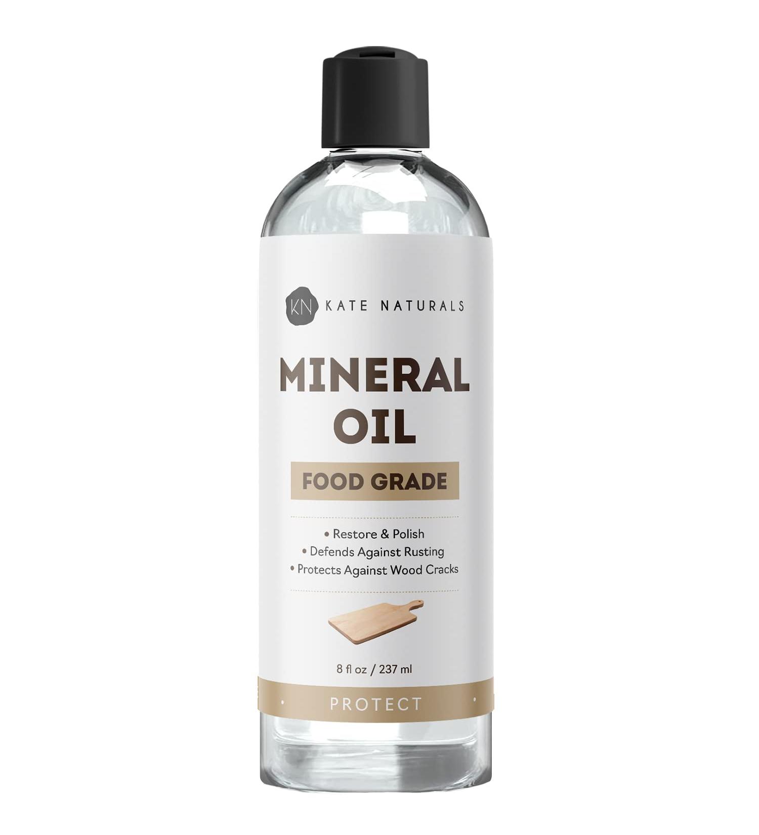 Kate Naturals 8oz Food Grade Mineral Oil for Cutting Board & Kitchen Appliances - Safe for Wood, Knives, Butcher Blocks, Stainless Steel - Food Safe - Buy Online on GoSupps.com