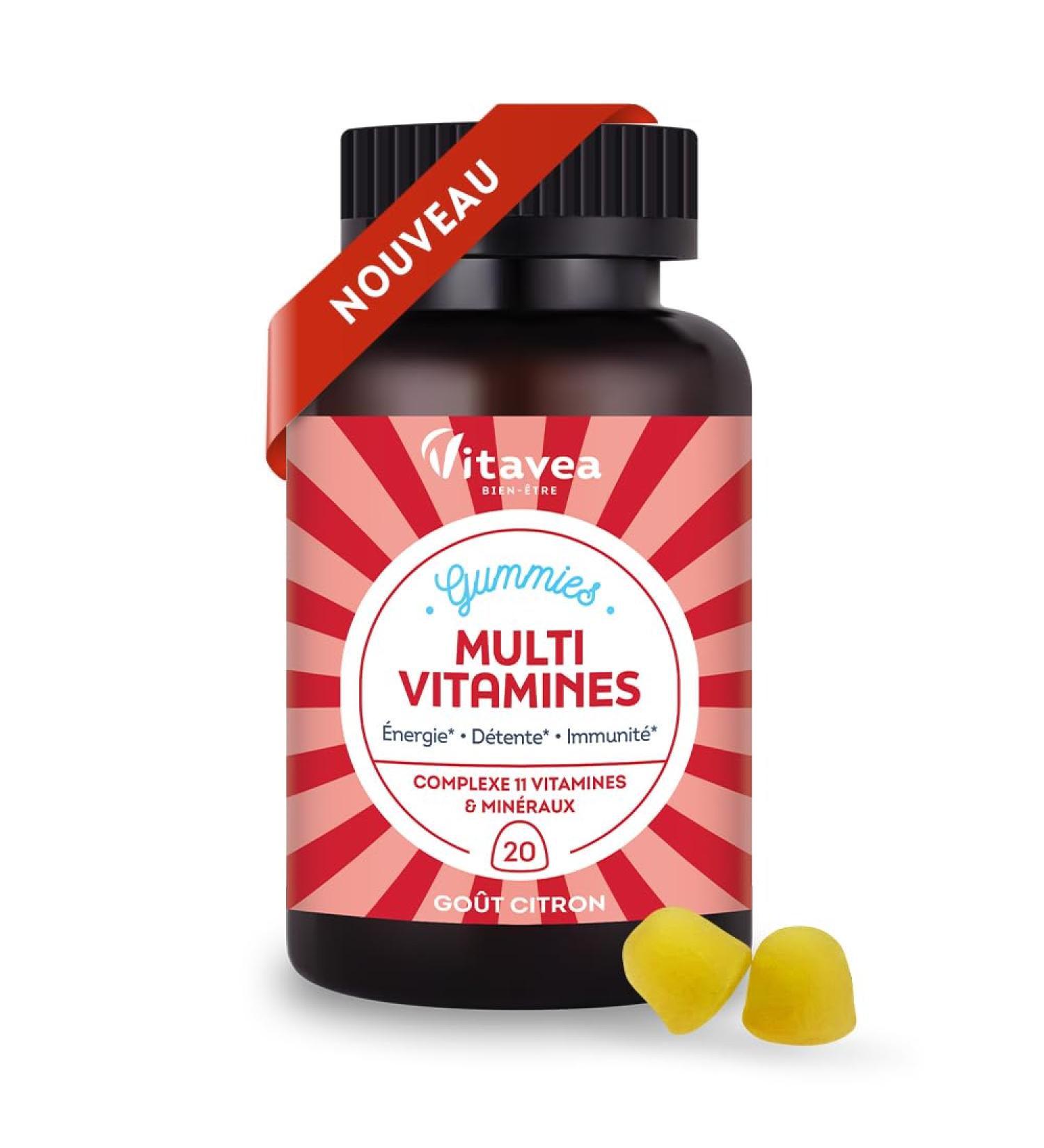 VITAVEA WELL-BEING - Adult Multivitamin Gummies - 11 Vitamins and Minerals - Fatigue Energy Immunity - Vitamin C Vitamin D Vitamin B12 Zinc - Lemon Flavor - 20 gummies - 20 days - Buy Online on GoSupps.com
