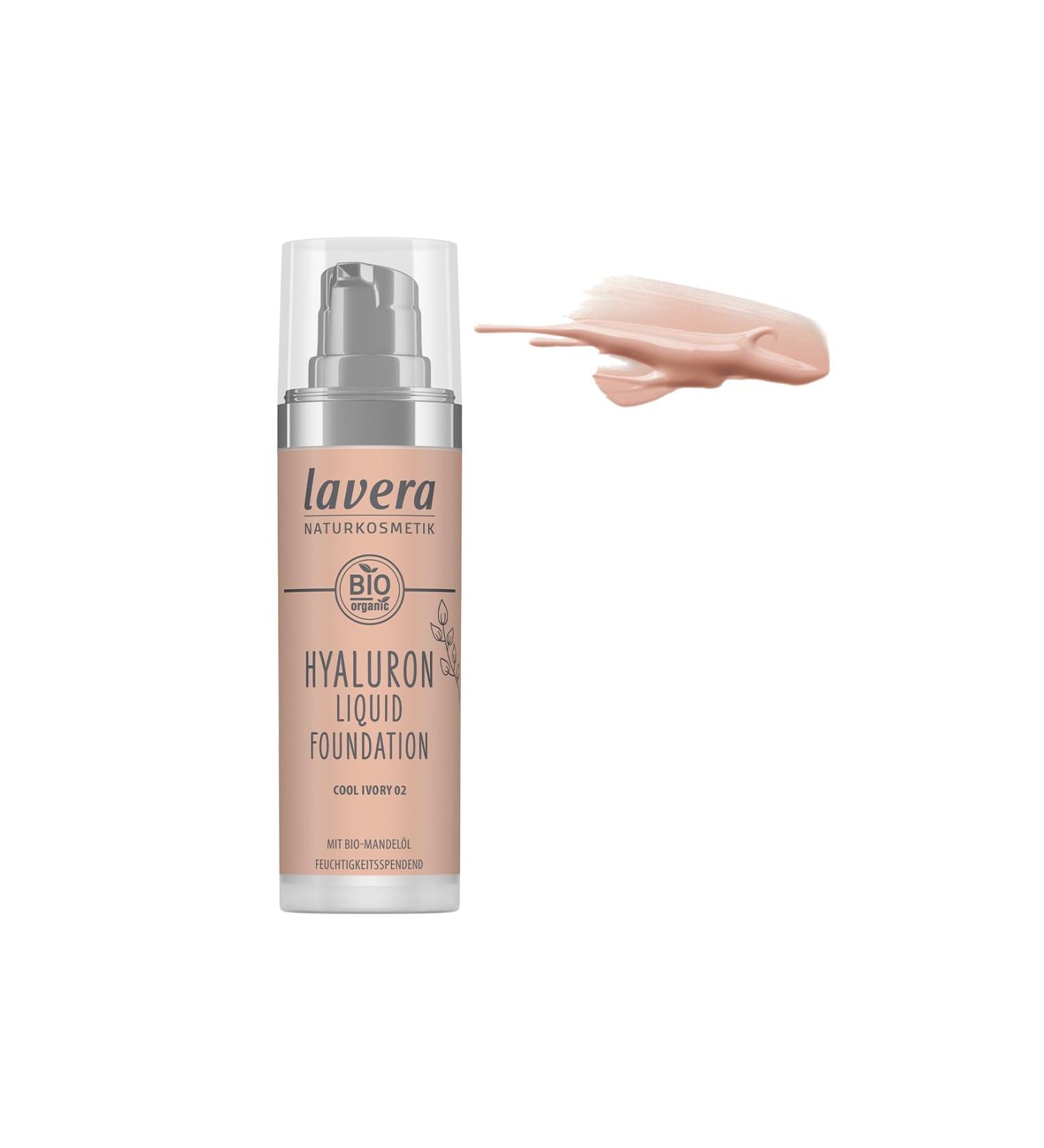 Lavera Hyaluron Liquid Foundation - Cool Ivory 02 - Natural cosmetics - vegan - silky light texture - free of mineral oil - natural hyaluronic acid & organic almond oil - 30 ml