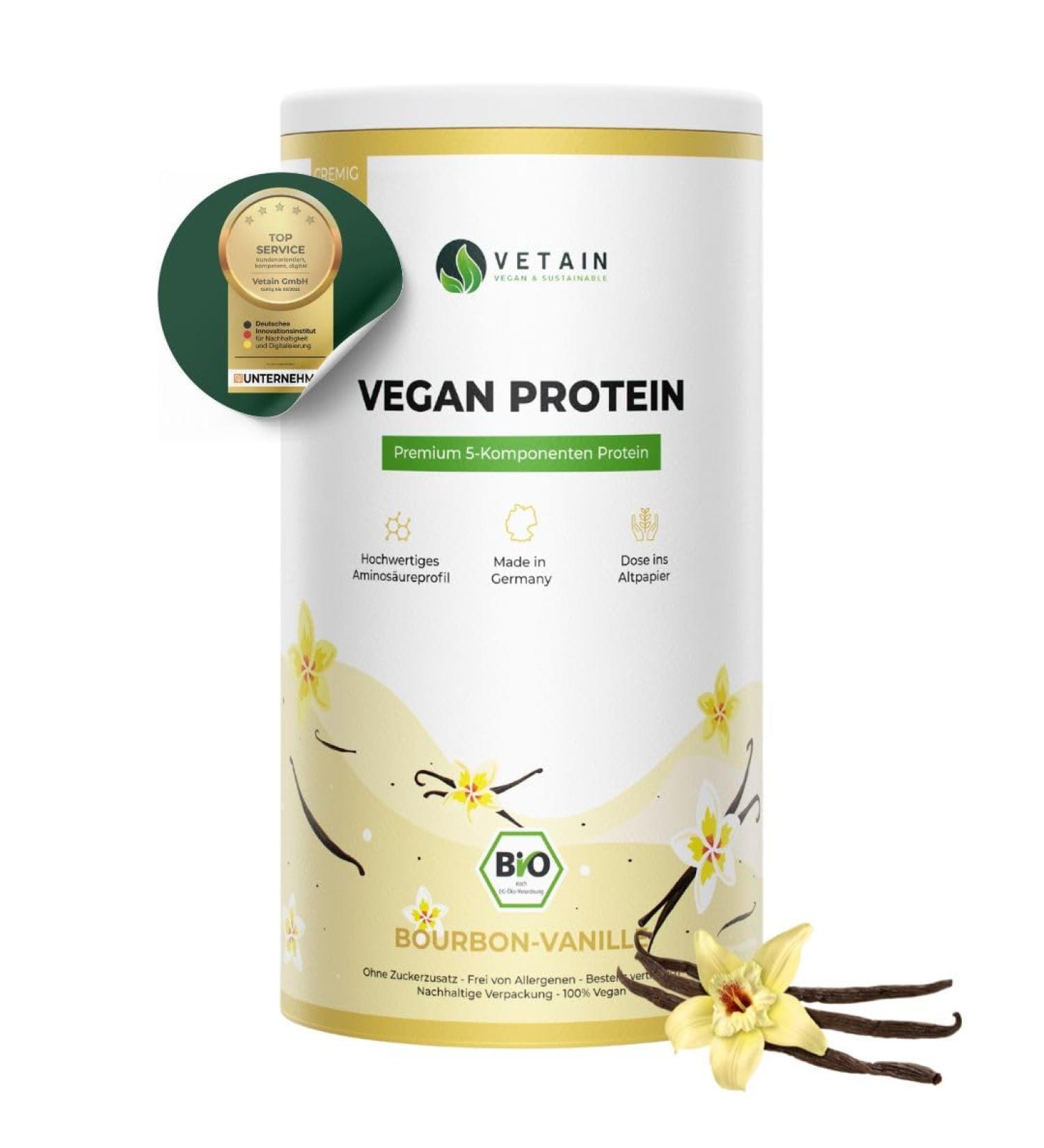 Vetain Vegan Protein Vanilla | Organic Allergen-Free Protein Powder | 600g - Delicious & Naturally Tolerated - Buy Online on GoSupps.com