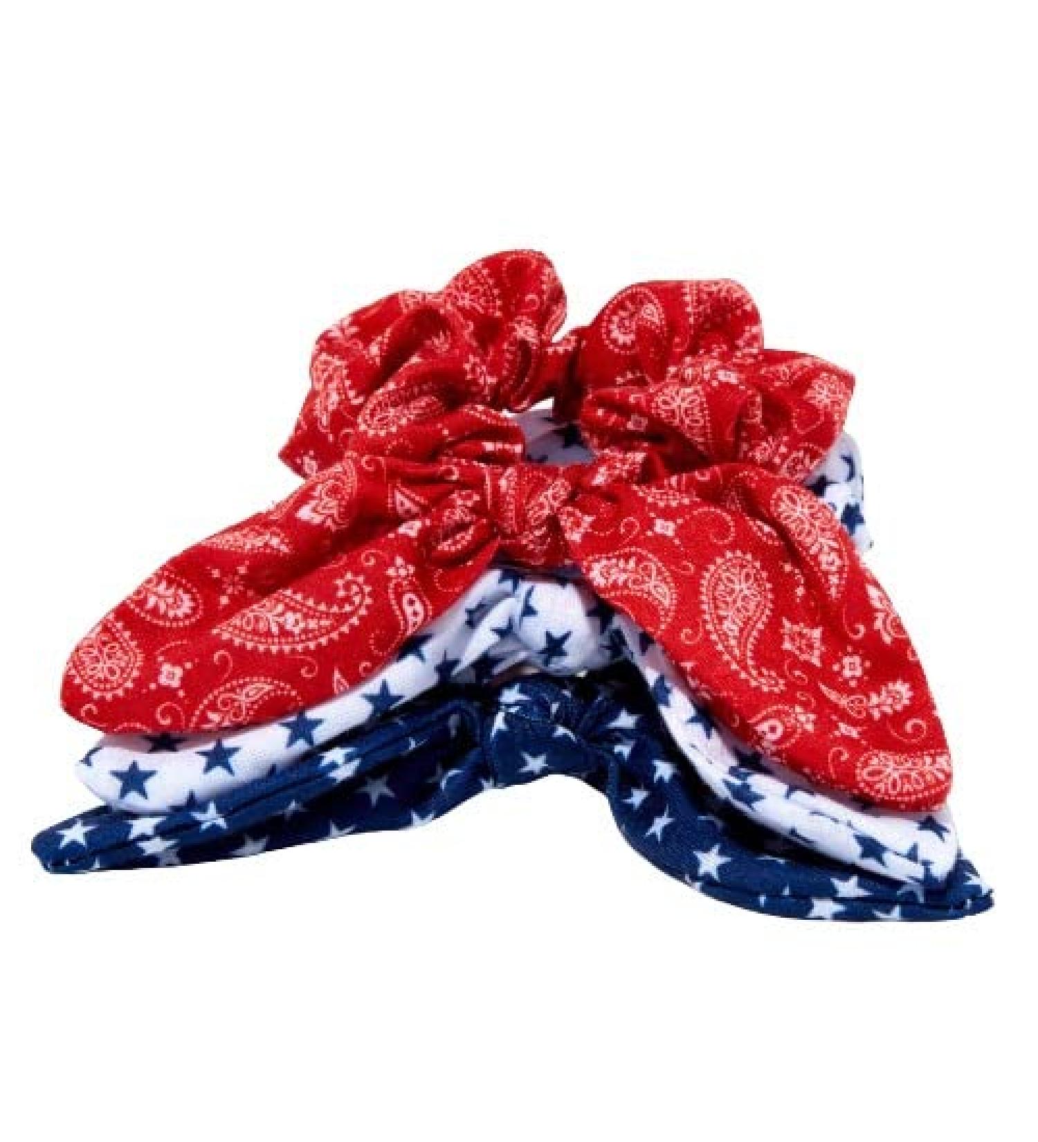 Red, White & Printed Bow Hair Scrunchies - 4th July Hair Accessories for Girls | Blue - Buy Online on GoSupps.com