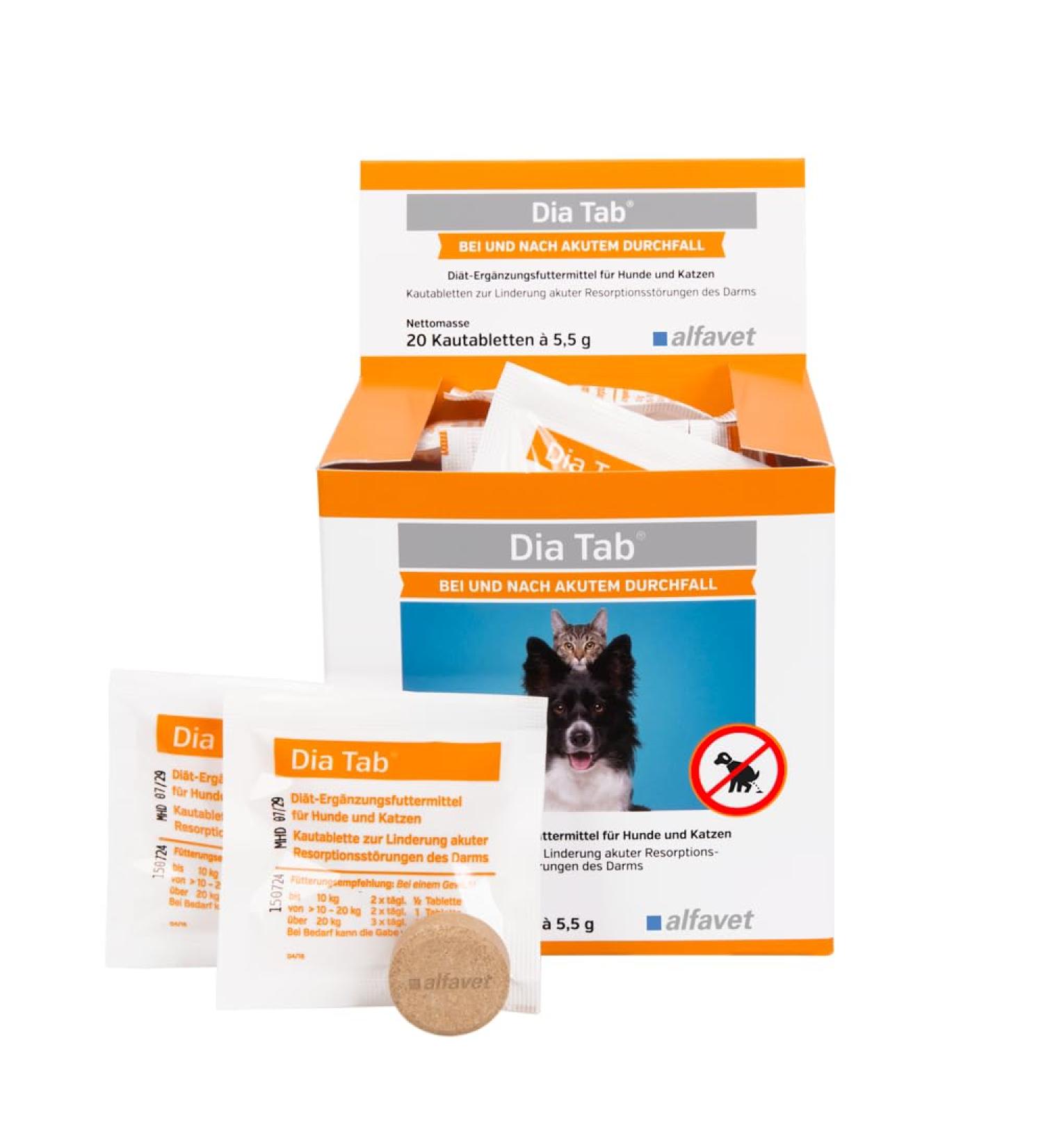 alfavet Dia Tab chewable tablets for relief of acute intestinal absorption disorders during and after acute diarrhea 20 x 5.5 g - Buy Online on GoSupps.com