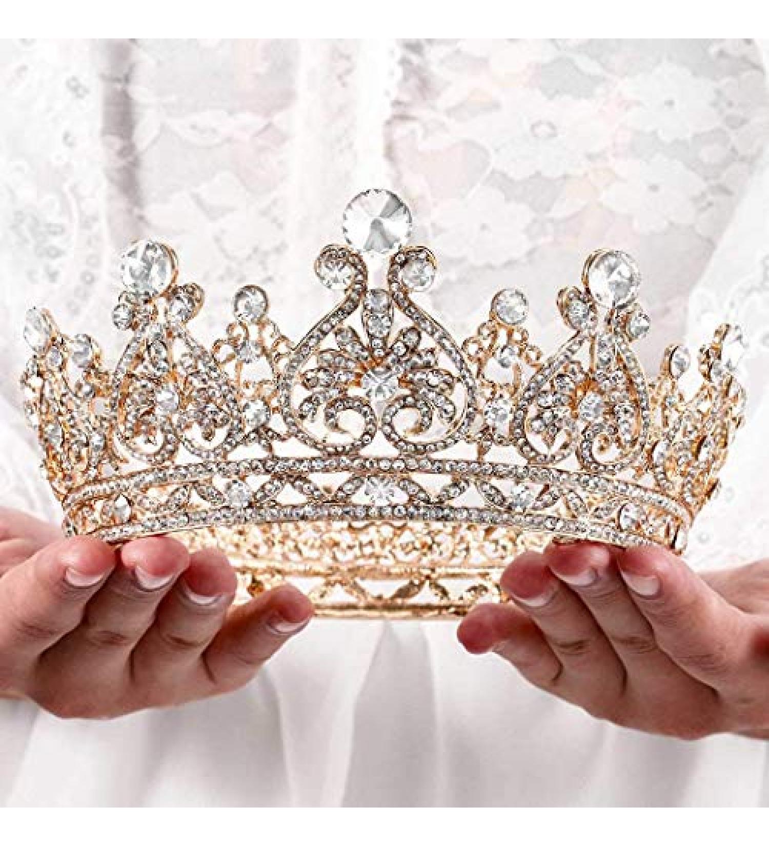 Aiosy Baroque Wedding Crown Gold Crystal Tiara Bridal Headpiece for Women and Girls - Rhinestone Hair Accessory (Type 1 & 3) - Buy Online on GoSupps.com