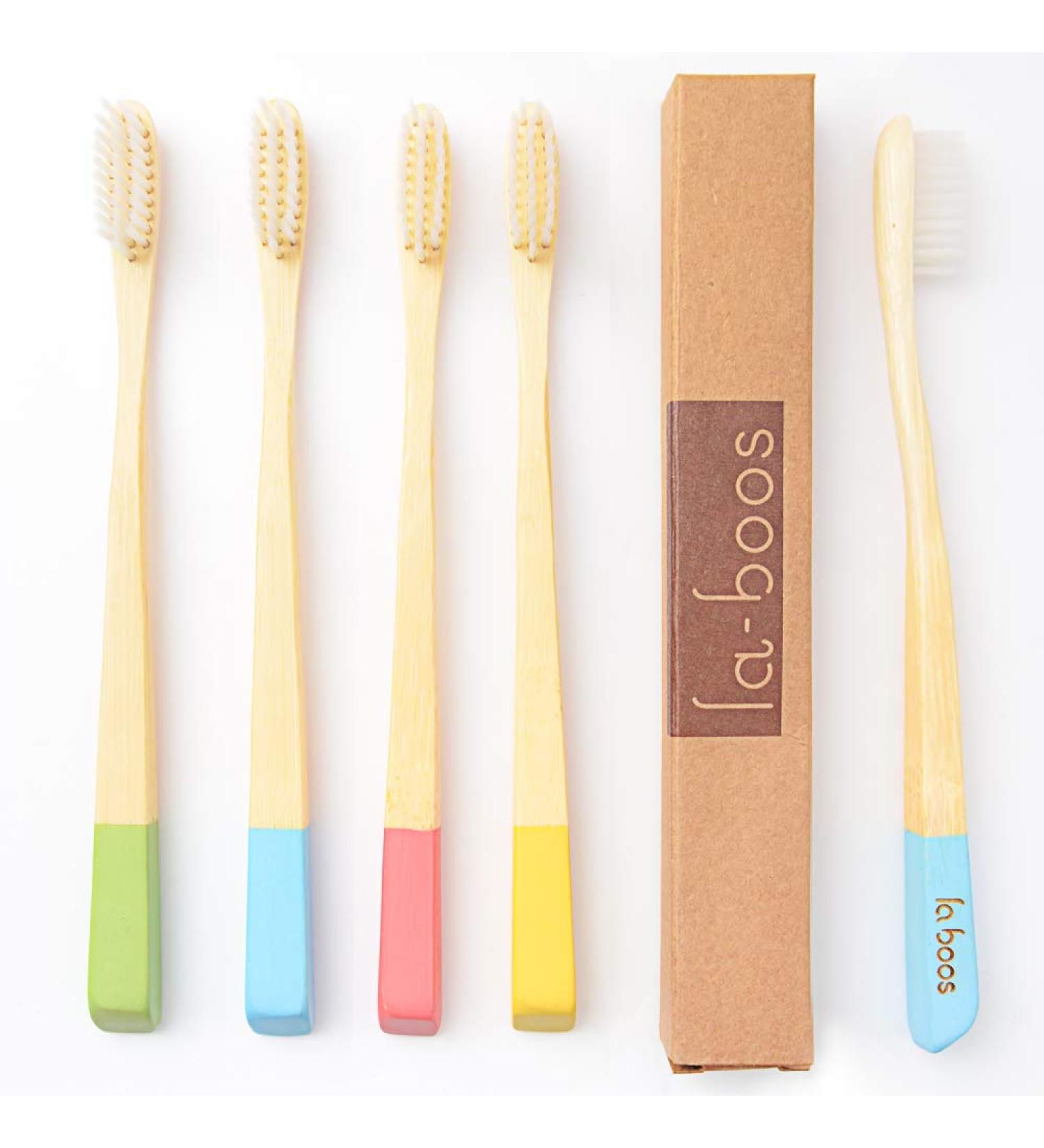 Laboos Best Nature Bamboo Toothbrush - Extra Soft Bristles, Biodegradable (4 PCS) - Buy Online on GoSupps.com