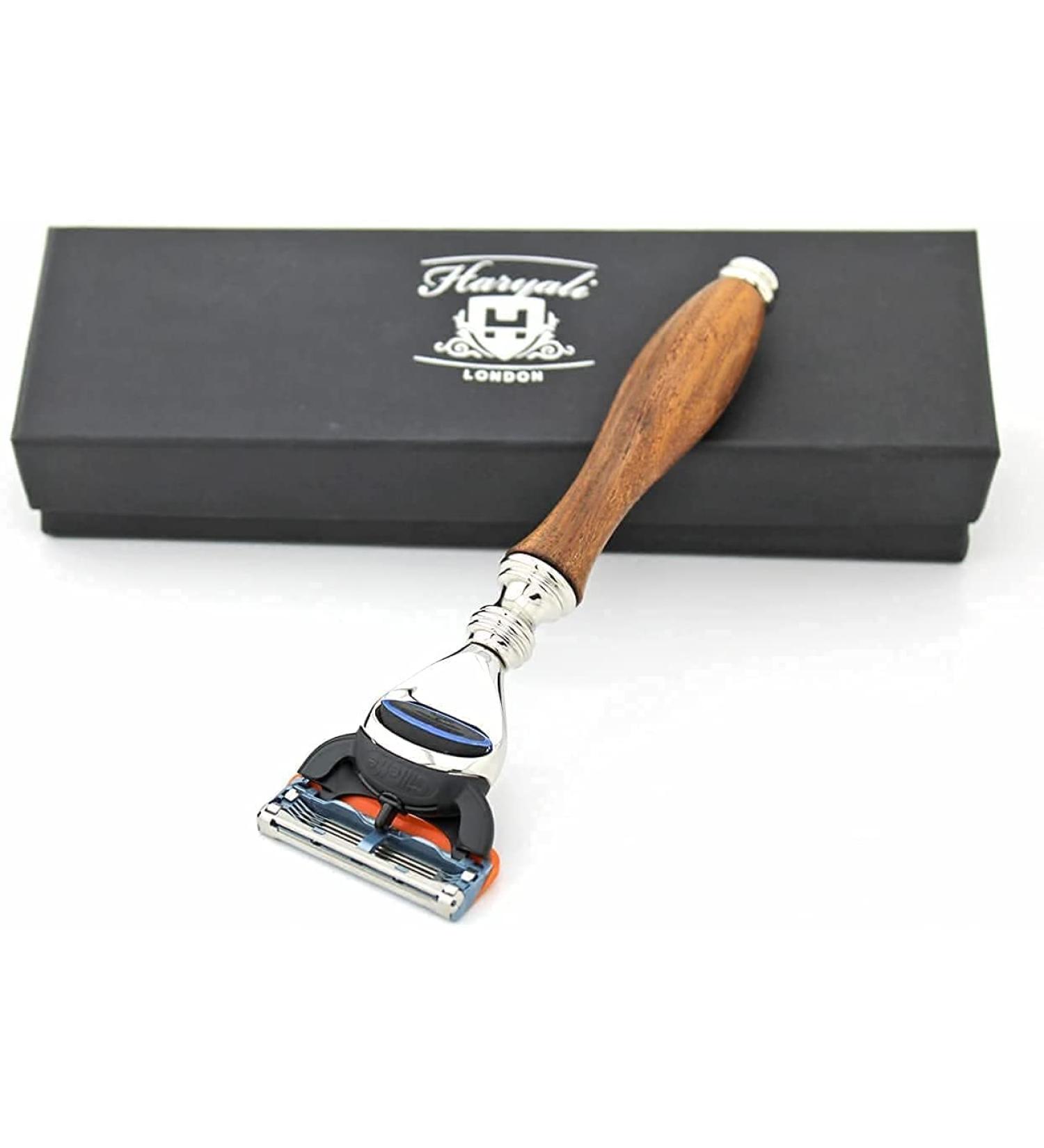 Haryali London Long Ergonomic Wooden Handle Razor for Men - 5-Blade Razor in Brown | Premium Shaving Experience - Buy Online on GoSupps.com