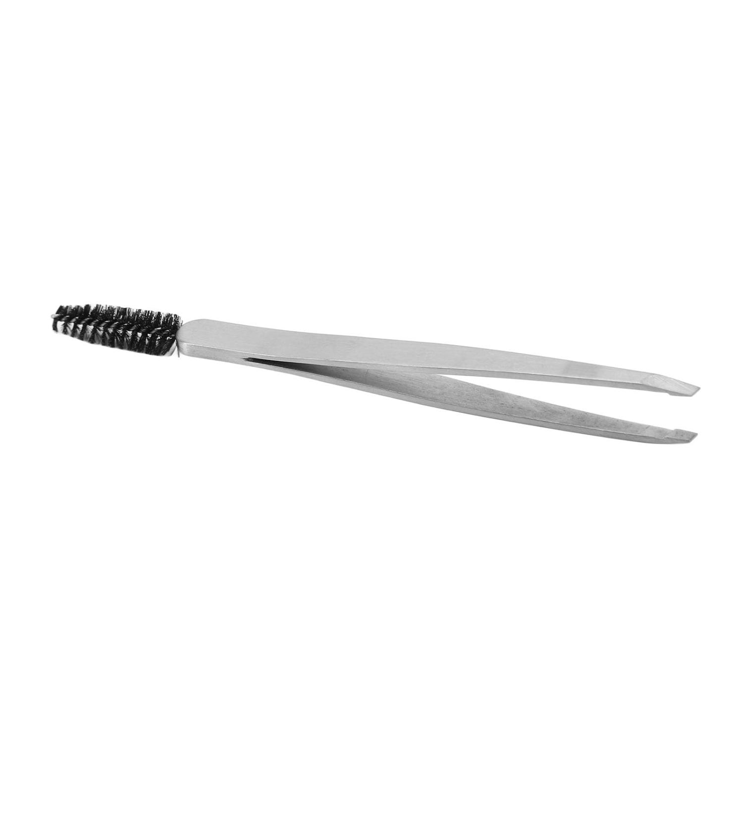 Eyebrow Slant Tip Tweezer with Eyebrow Brush Sliver Stainless Steel Thin Eyebrow Remover False Eyelashes Makeup Tools - Buy Online on GoSupps.com