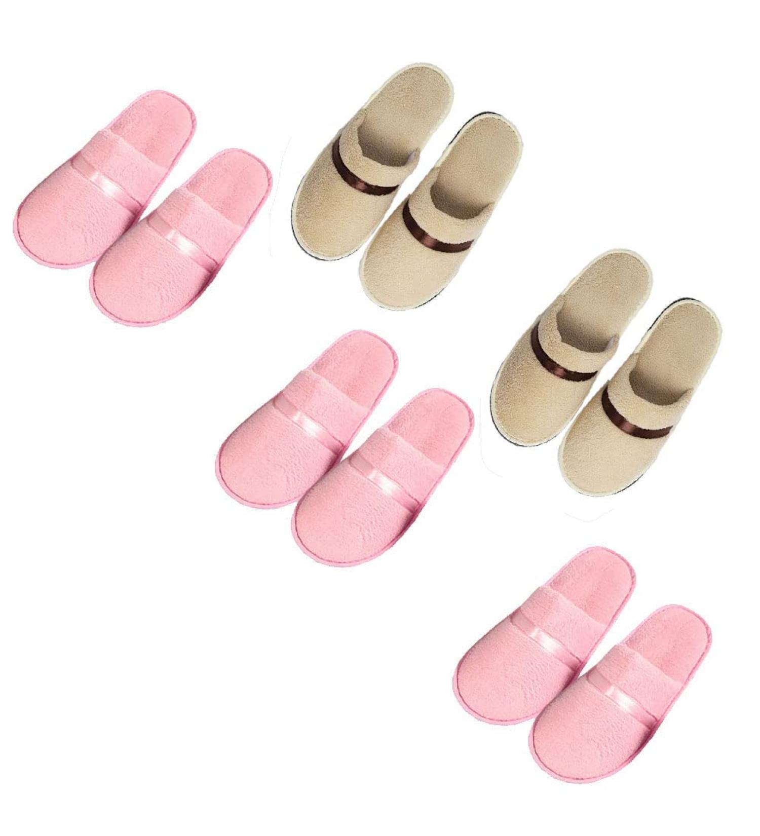 Buy Tianmao 5 Pairs Hotel Slippers - Coral Fleece Closed Toe Guest Slippers for Spa & Travel - Universal Size 28.5x11cm - Pink & Beige - Buy Online on GoSupps.com