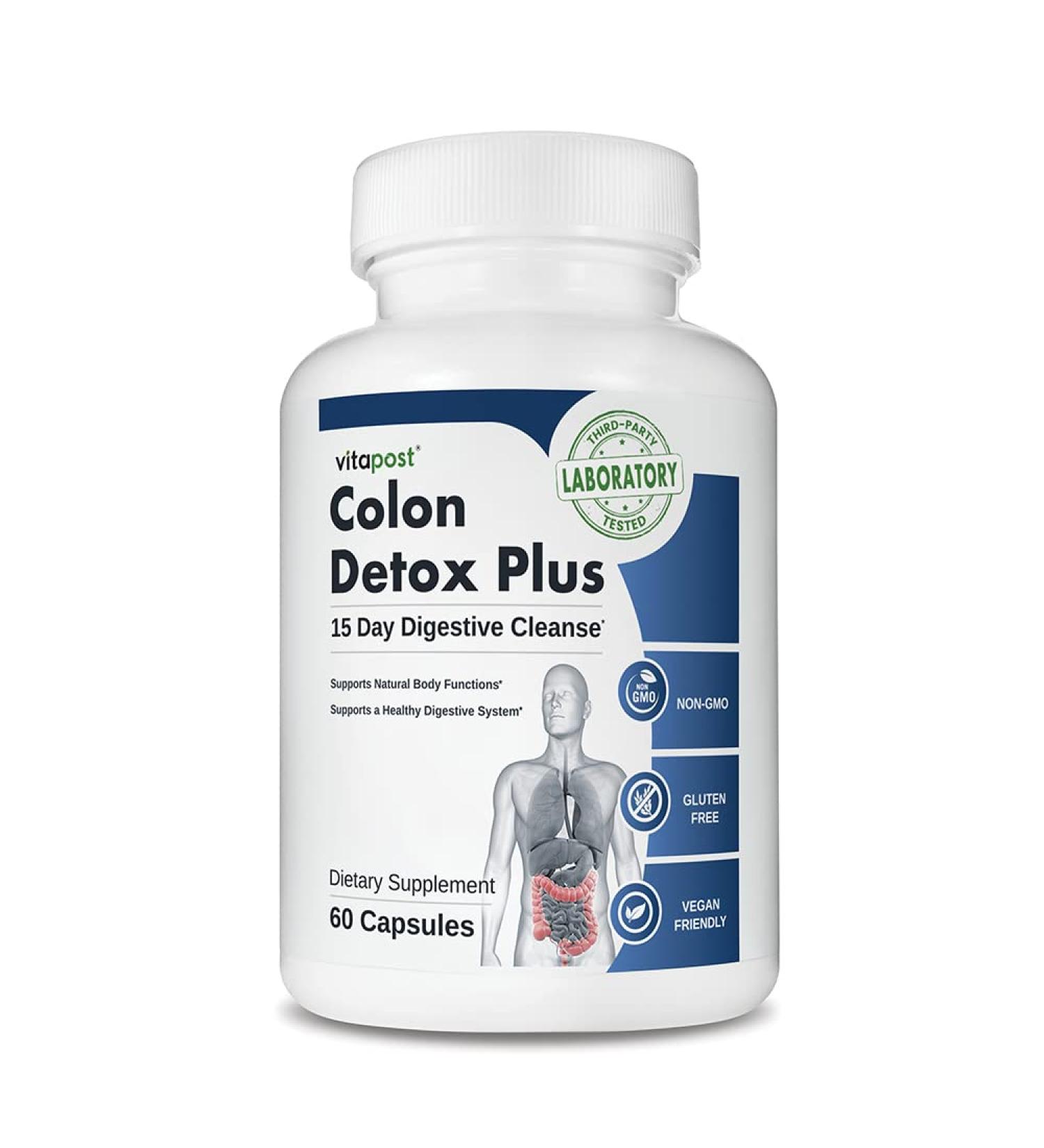 VitaPost Colon Detox Plus: 15 Day Course with Psyllium Husk, Aloe Vera & Buckthorn - 60 Capsules - Buy Online on GoSupps.com