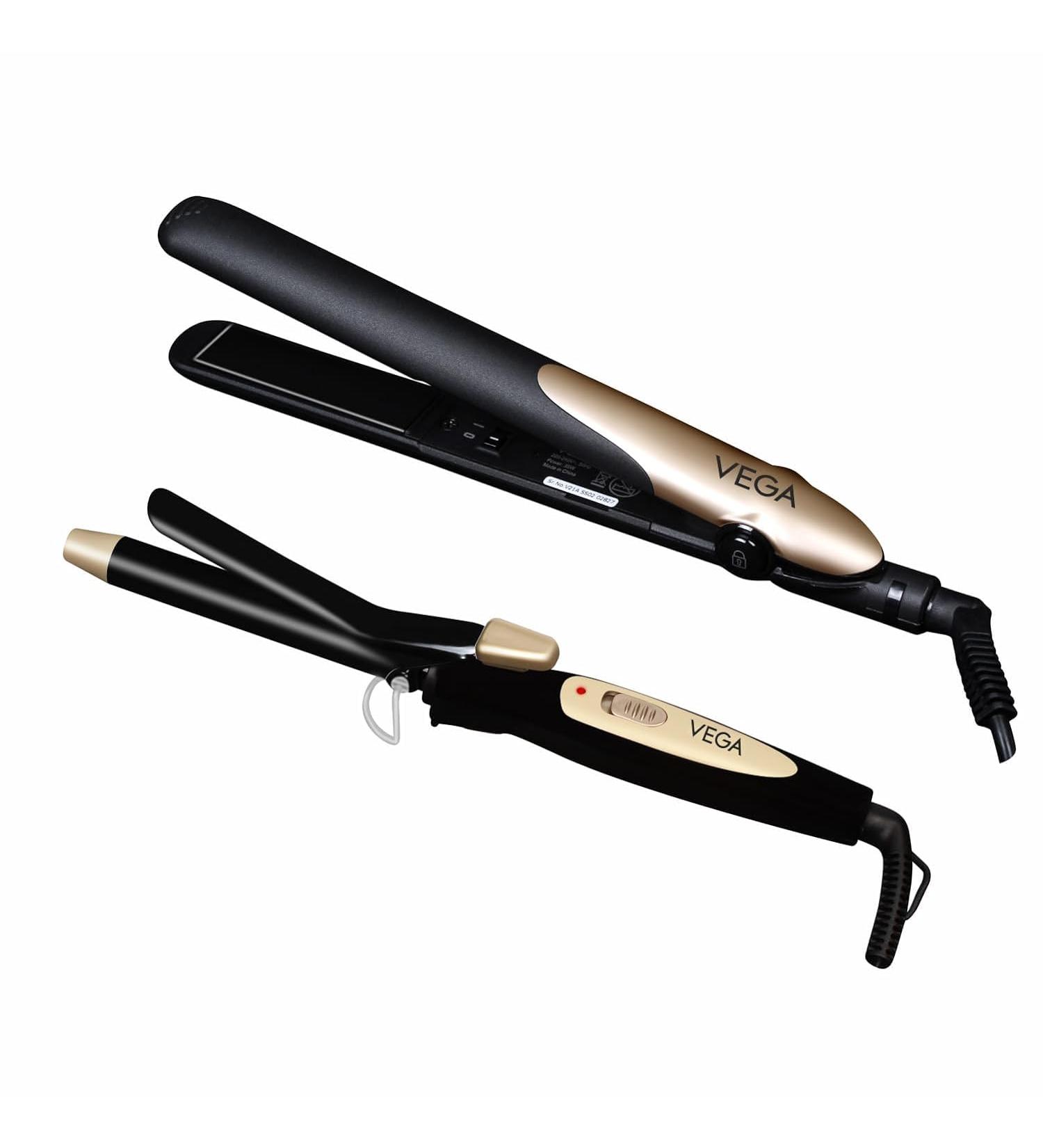 VEGA Miss Dazzle Styling Set - Ceramic Hair Straightener & 19mm Barrel Curler Combo Black | Perfect for International Shipping - Buy Online on GoSupps.com