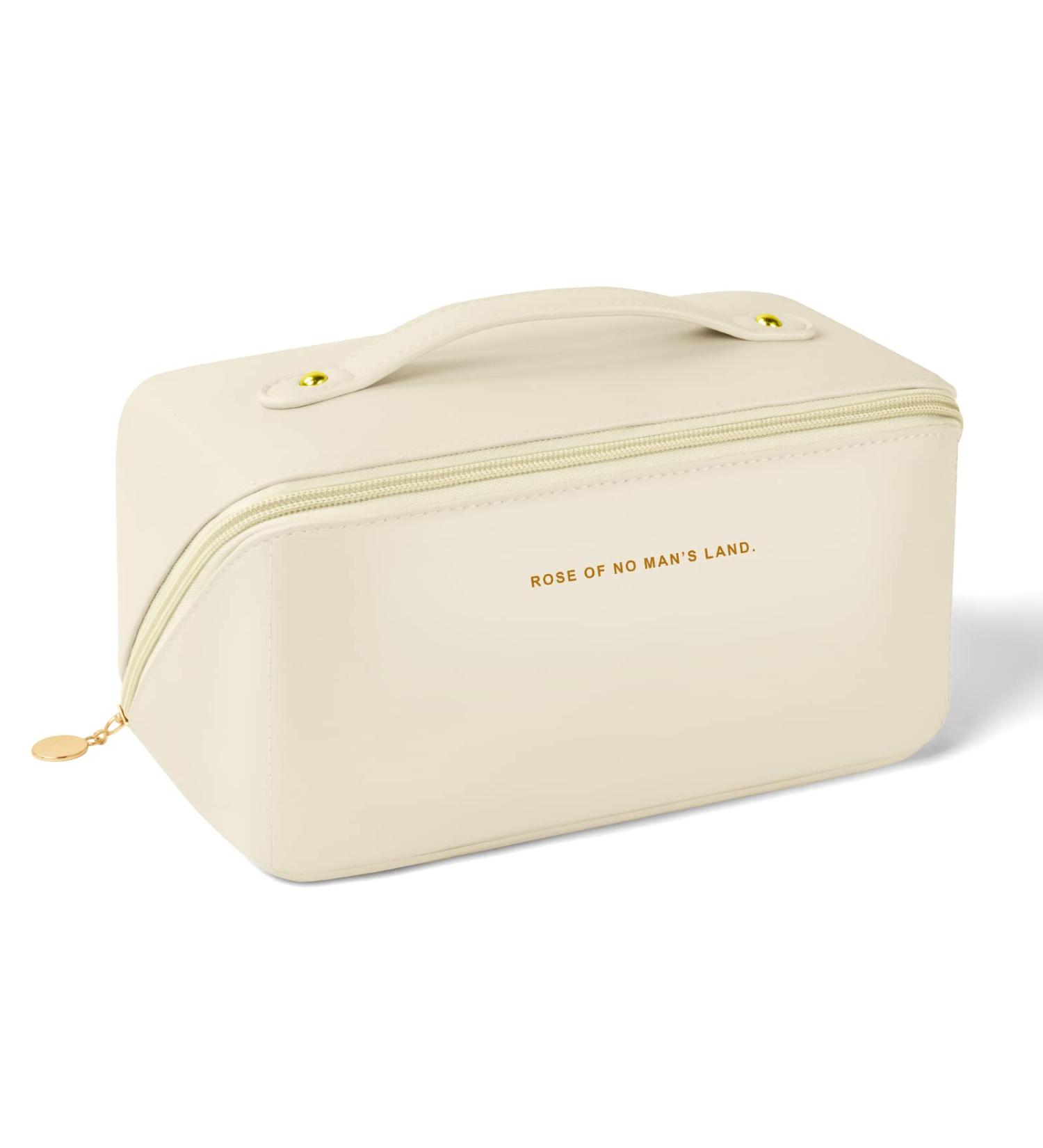 Aucuu Premium PU Large Capacity Cosmetic Travel Bag | Multifunctional Waterproof Organizer | Portable Zipper Bag | Easy to Carry - Gift for Women - Beige - Buy Online on GoSupps.com