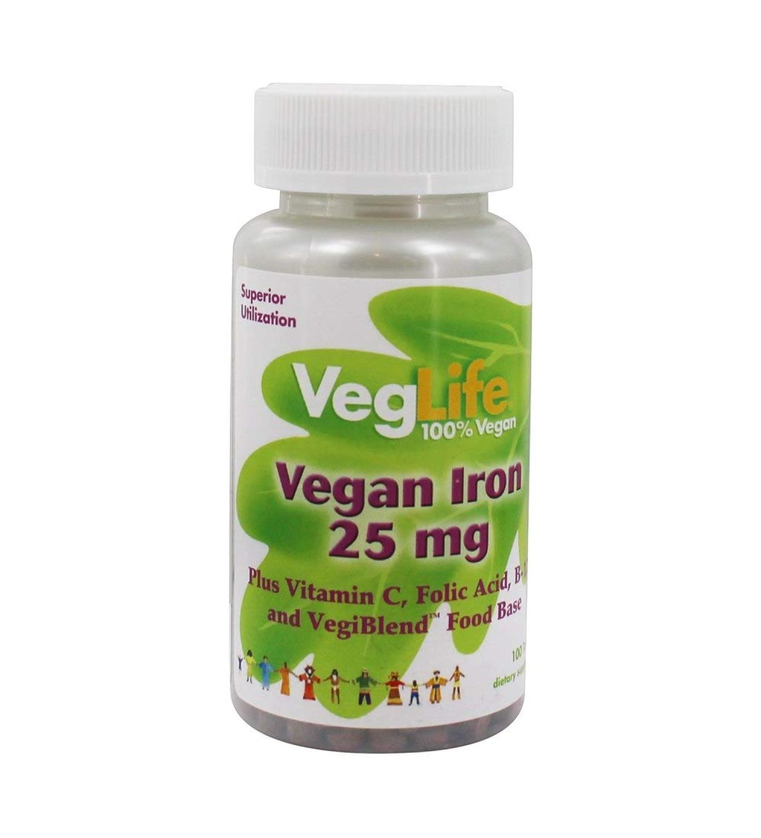 VegLife Vegan Iron 25 mg - 100 Tablets | Boost Energy & Wellness - Buy Online on GoSupps.com