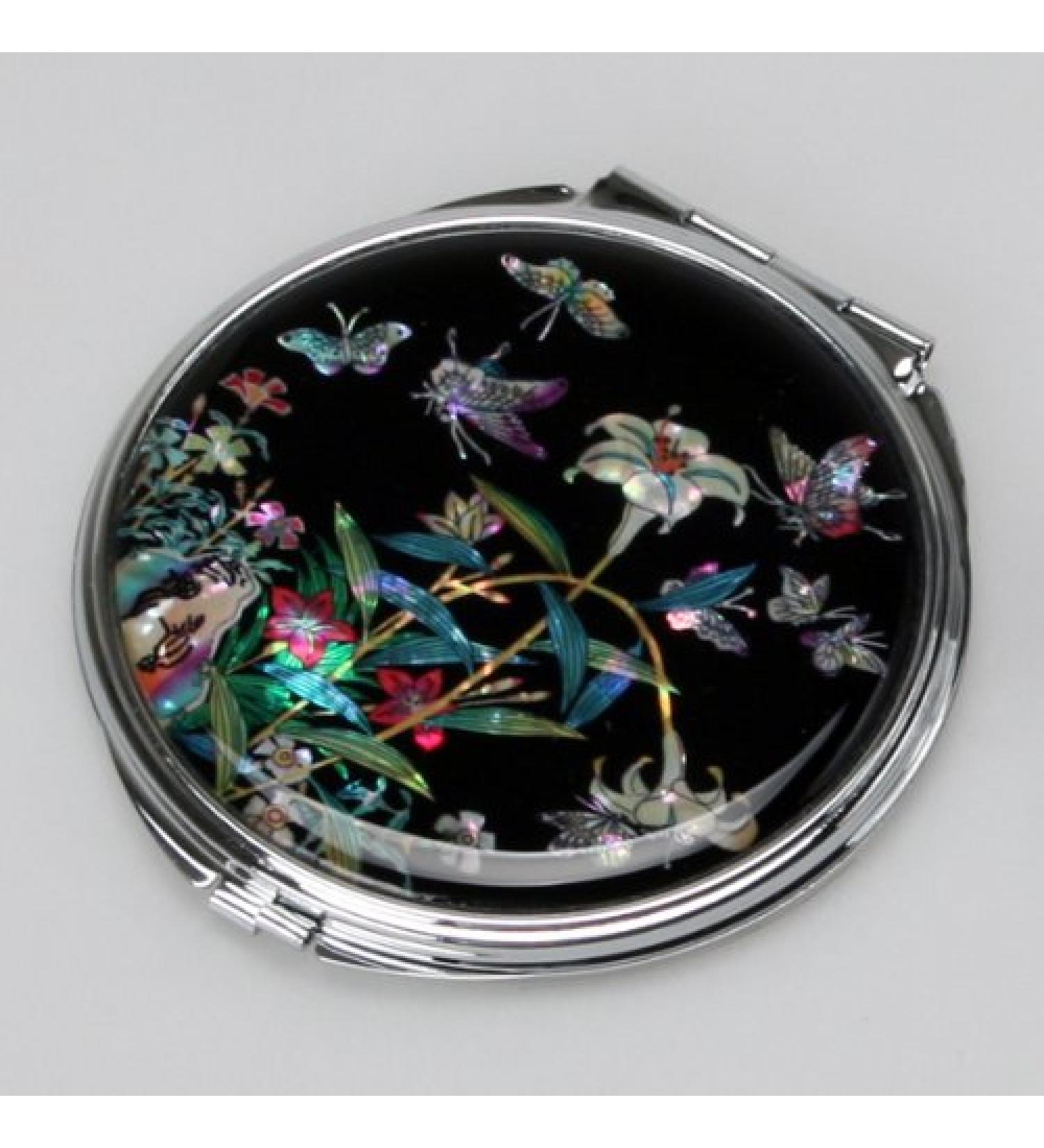 Mother of Pearl Lily Compact Makeup Pocket Round Purse Cosmetic Mirror in Black Lily Black - Buy Online on GoSupps.com