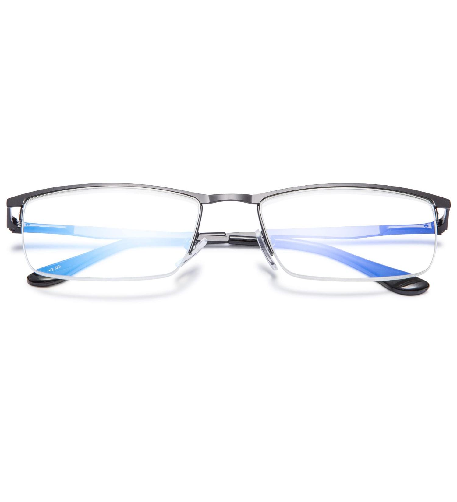 LANOMI Blue Light Filter Reading Glasses for Men - Rectangular Metal Half Frame 2.0 Diopters Strength Perfect for Computer Use - Buy Online on GoSupps.com