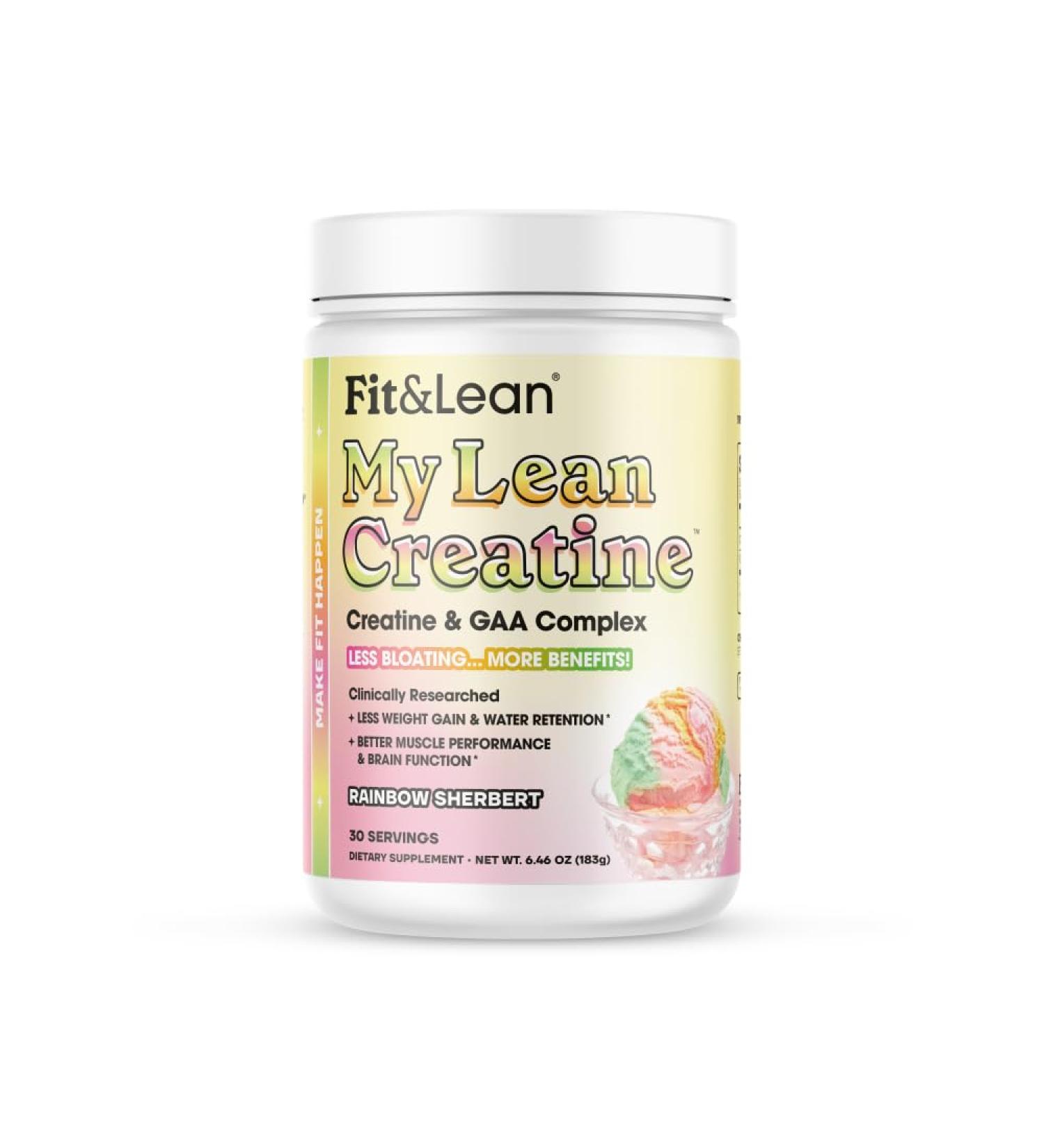 Fit & Lean Creatine for Women My Lean Creatine Powder Complex with GAA Muscle Performance Cognitive Function and Less Bloating Reduced Water Retention (6.46 Ounce (Pack of 1) Rainbow Sherbert) Rainbow Sherbert 7.2 Ounc  - Buy Online on GoSupps.com