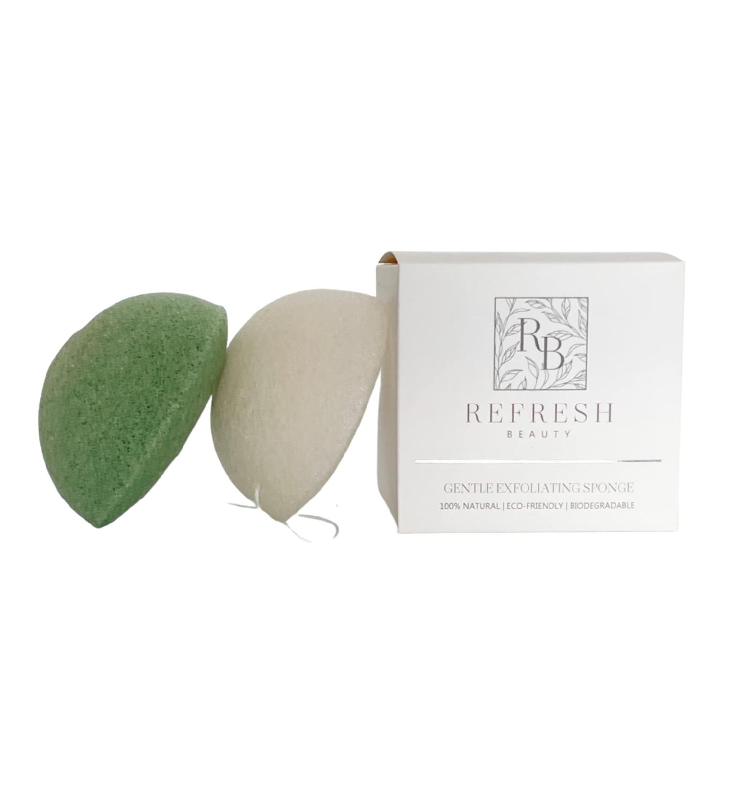 Konjac Exfoliating Sponge Set for Gentle Dead Skin Removal | Refresh Beauty Products | Soft & Effective Scrubber | White & Green | 2-Pack - Buy Online on GoSupps.com