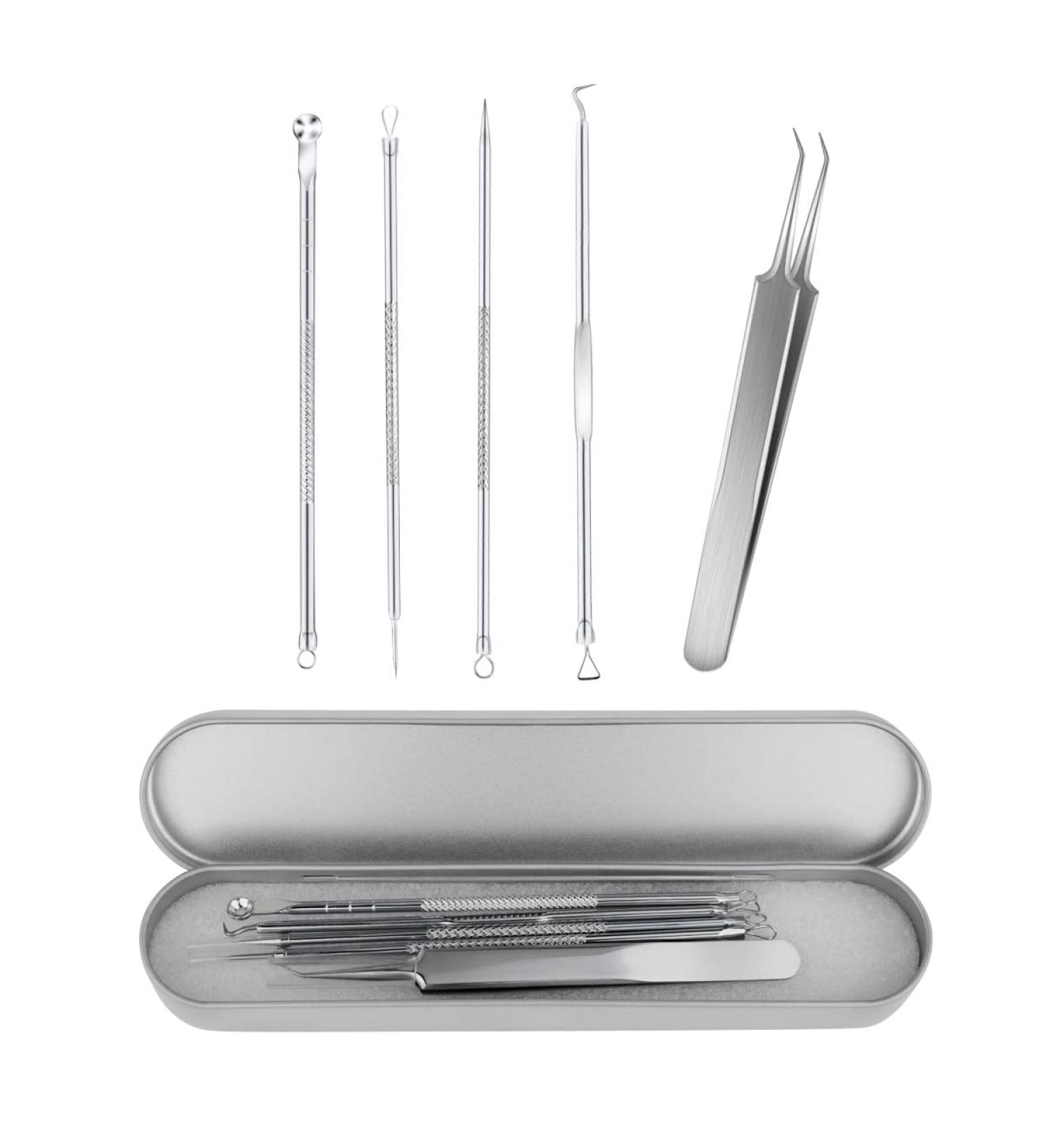 Blackhead Remover Tool Kit - 5 Pack Professional Stainless Steel Extractor Tools for Face and Nose - Pimple Popper, Comedone, Acne, and Whitehead Removal with Case - Buy Online on GoSupps.com